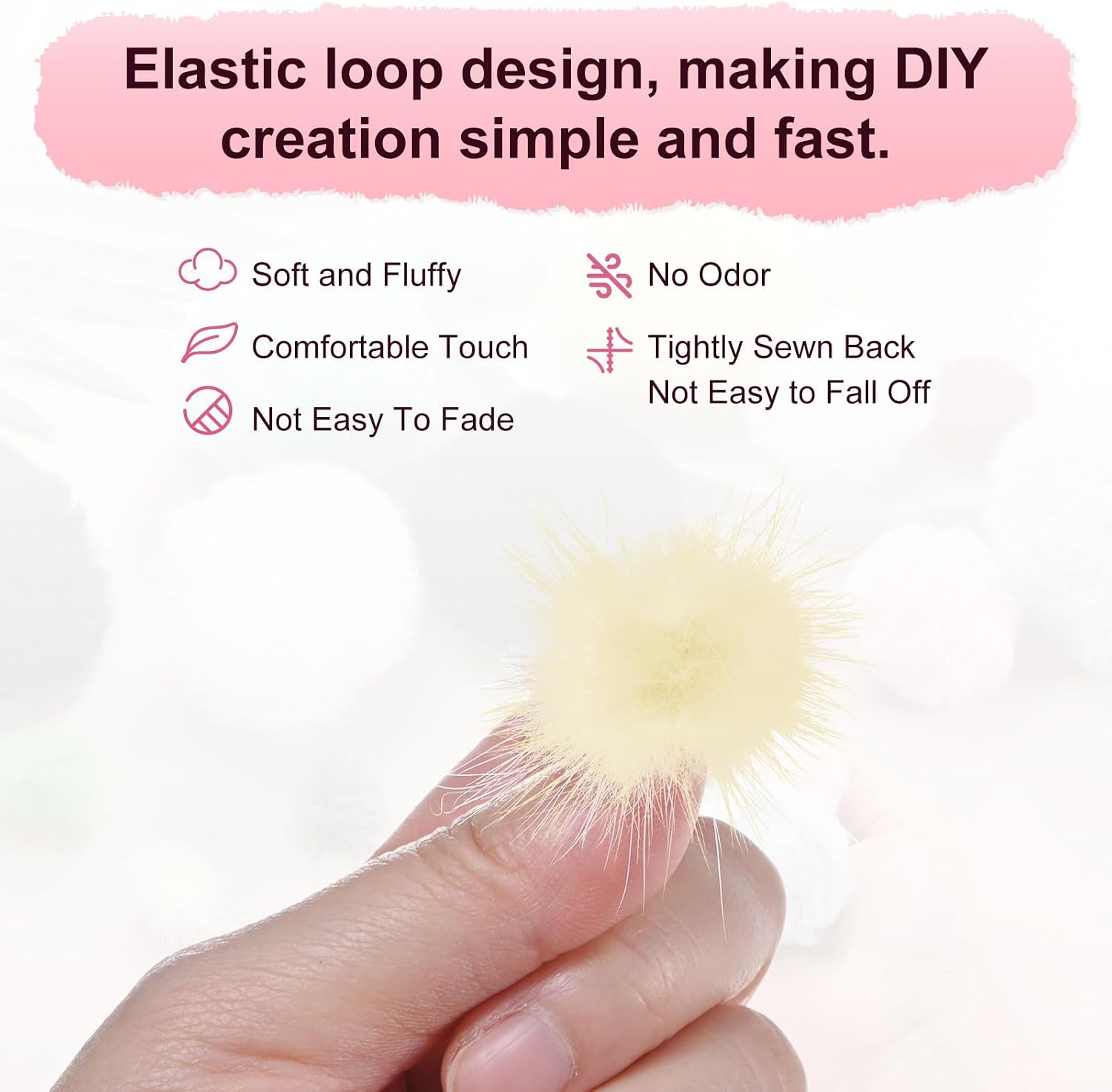 M METERXITY 10-Pack Faux Fur Pom Poms, 1 Inch/ 2.5 cm Soft Fluffy Pompoms Balls Faux Mint Fur with Elastic Loop Mini for Hats/Bags/Keychains/Knitting Accessories/DIY Crafts [Beige] image 2