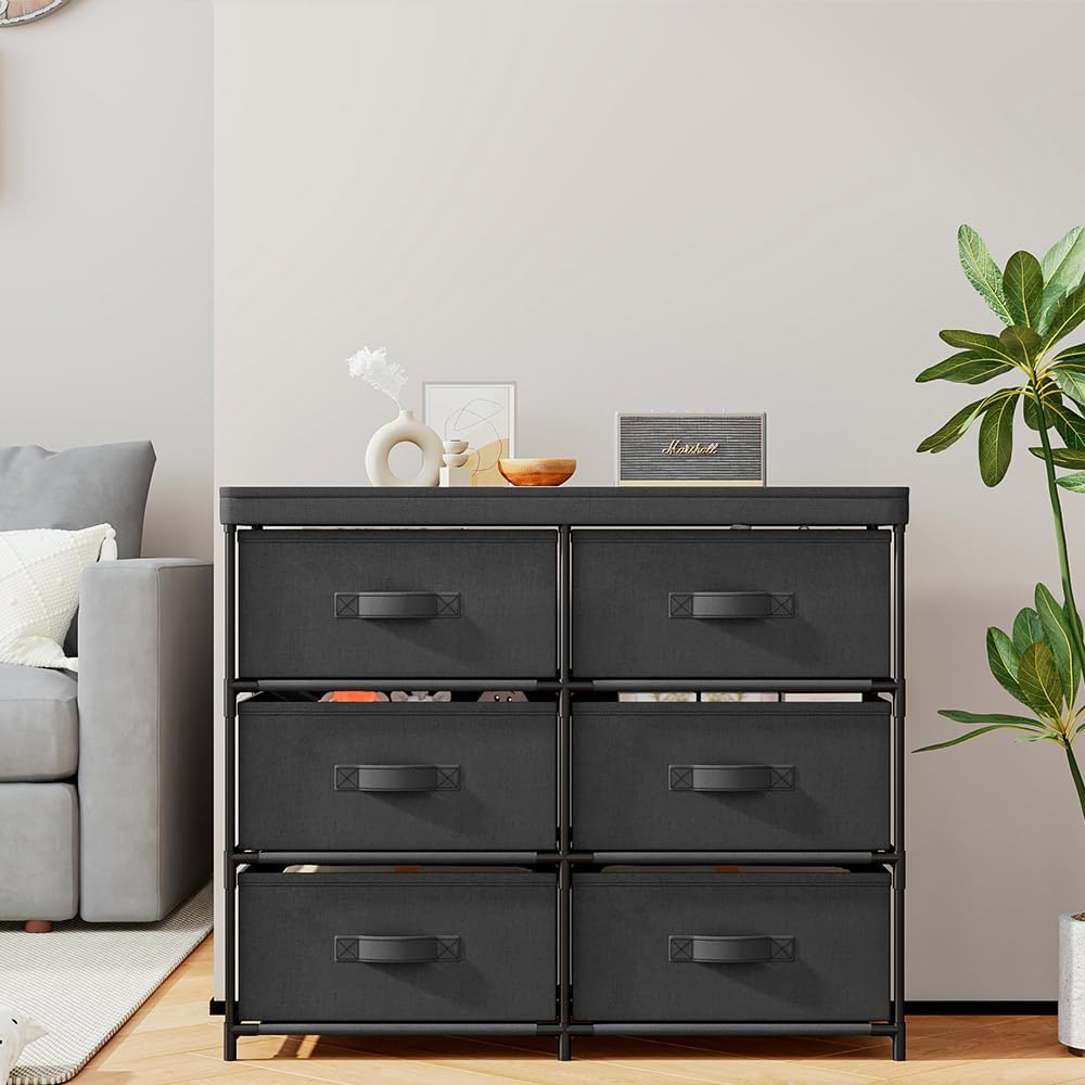 SUOERNUO Dresser with 6 Storage Drawers,Fabric Storage Tower, Makeup Drawer Organizers, Organizer Unit For Livingroom
