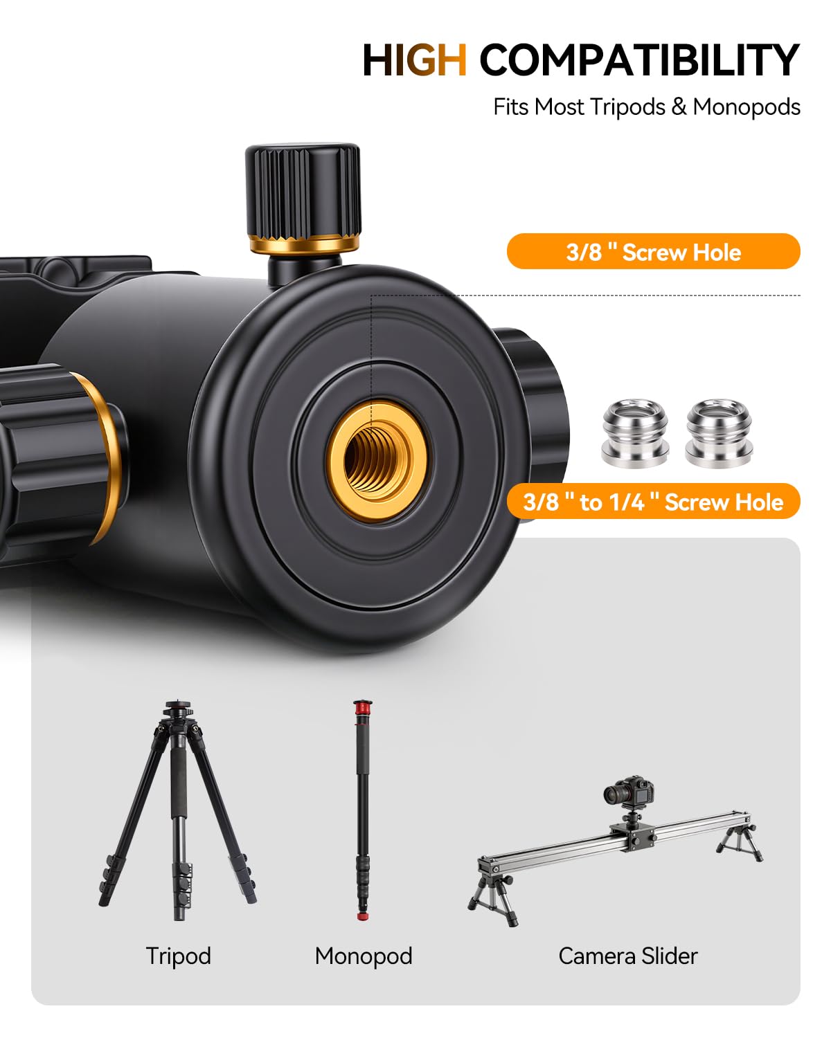 Pergear TH3 Pro Cabezal de Bola de trípode para cámara DSLR, Capacidad de Carga de 8KG/17,6 lbs, Giro de 360 Grados, Calidad de construcción de Metal, amortiguación de Ajuste Fino