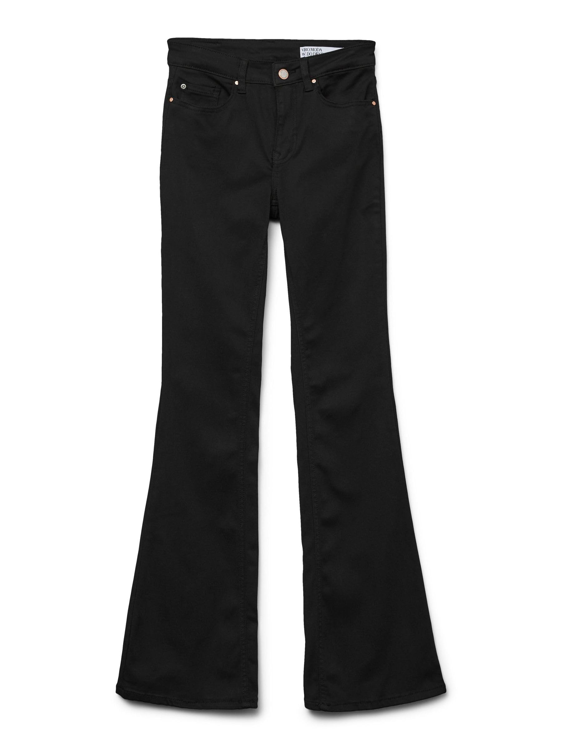 VERO MODA Womens Vmflash Mr Flared Jeans Li140 Ga Noos Trouser, Black, L / 32L UK
