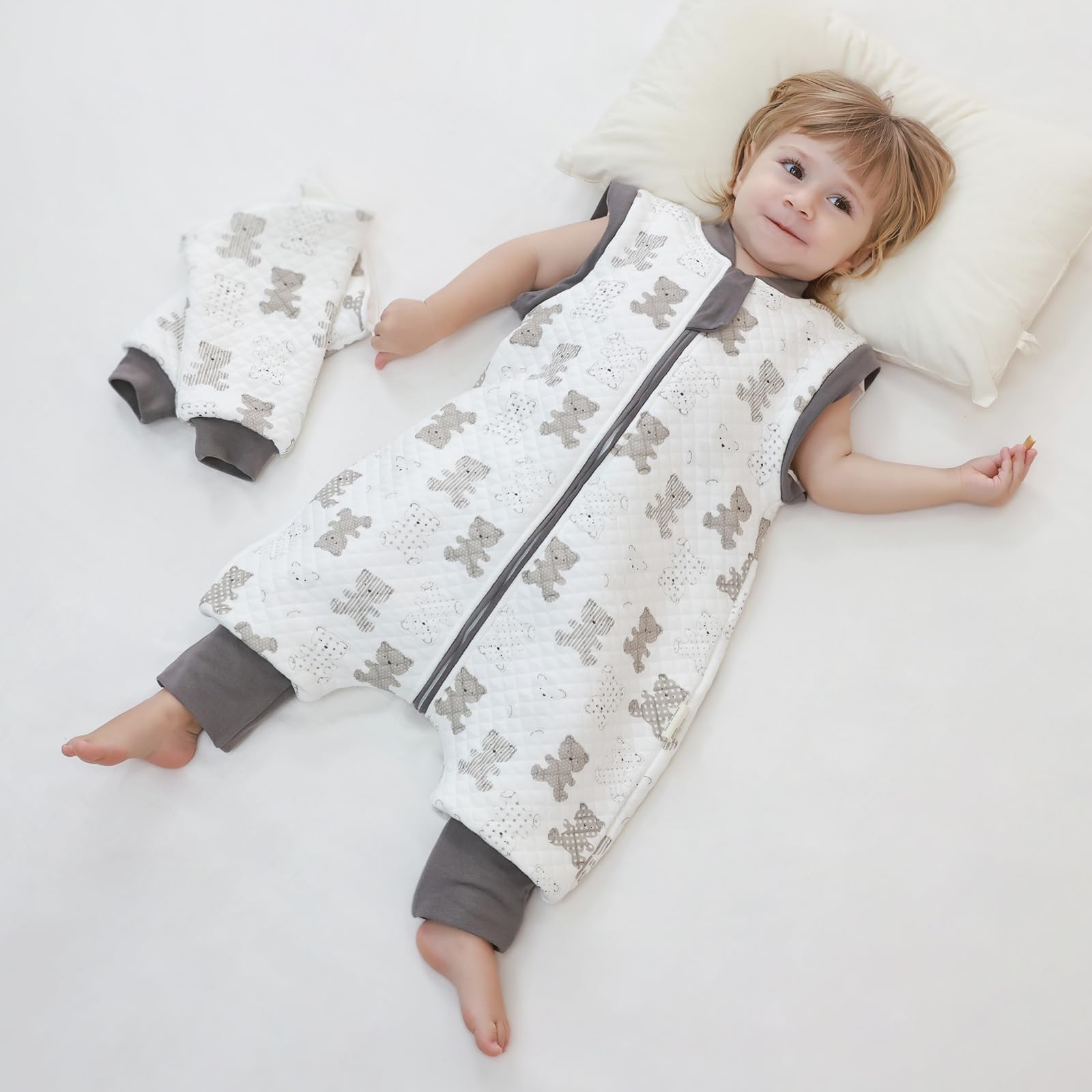 Sacco nanna con piedi bambini 2.0 Tog, Sacco nanna in cotone, per tutto l'anno con maniche rimovibili, Orso 4-5 anni