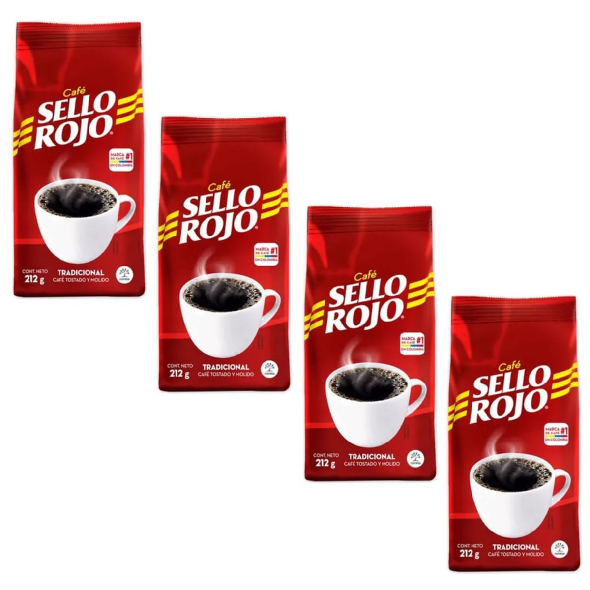 Sello Rojo Café Molido - 4 Paquetes de 212 gr - Total - Producto Colombiano 4 x 212 gr c/u