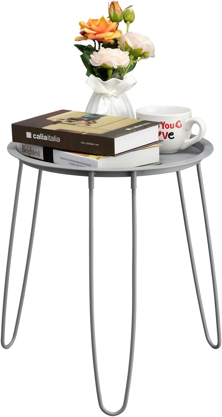 HollyHOME Small Round Metal Tray End Table, Sofa Table