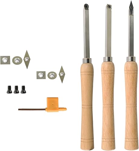 findmall Juego de 3 herramientas de torno de carburo para torneado de madera de carburo, incluye forma de Adamas, herramientas de torneado de
