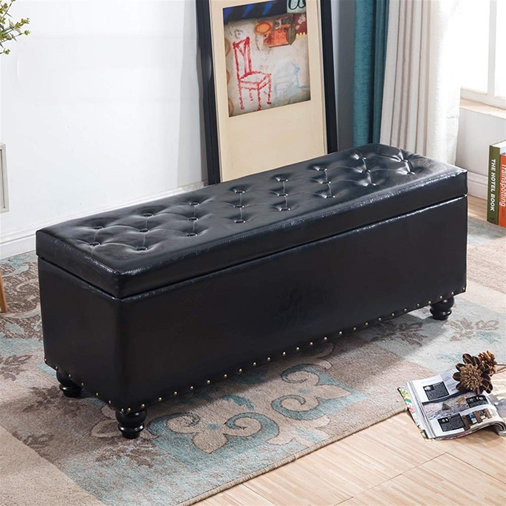 Banco otomano Rectangular de Cuero sintético con Tapa y Almacenamiento, Asiento Acolchado de Madera para Sala de Estar y Pasillo, Carga máxima 150 kg.