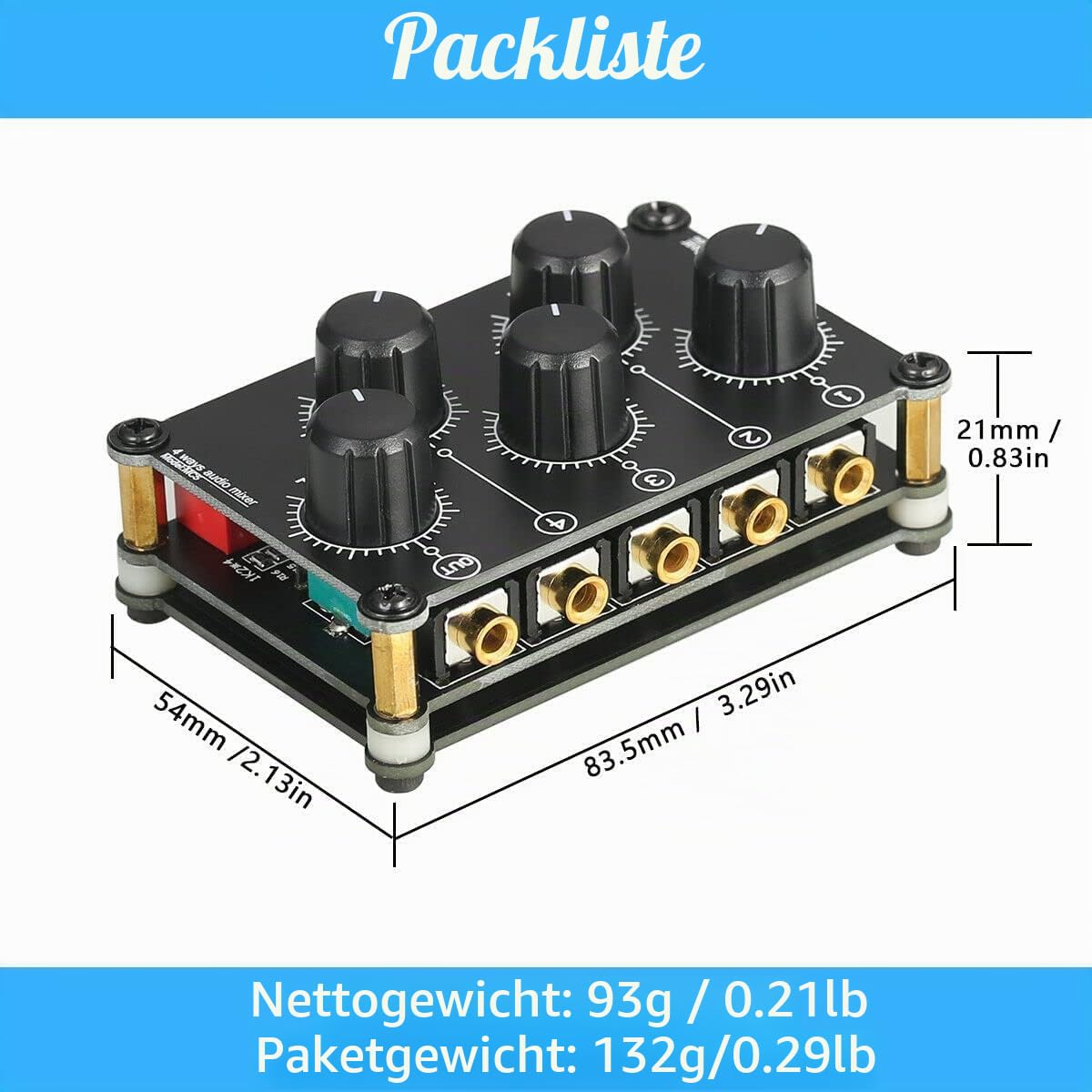 Little Bear MC5 Mini Mischpult, tragbar, 4 Kanäle, Passives Stereo-Audio-Studio-Mischpult, geringer Geräuschpegel, keine Stromversorgung erforderlich (MC5)