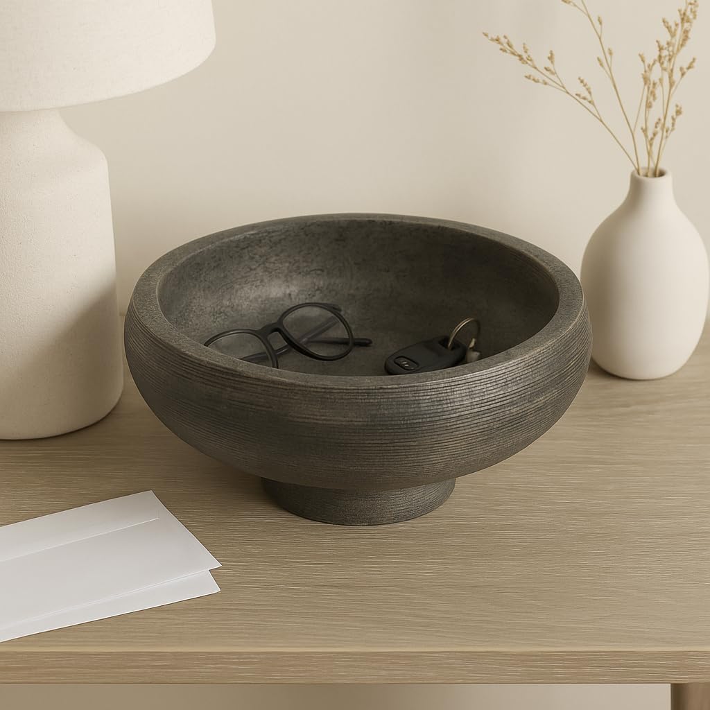 Modern Ribbed Texture Bowl for Coffee Table Decor - Decorative Bowl for Centerpiece Table Decoration or Kitchen Counter Accent - Versatile Home Decor Accent for Keys or Candy Bowl - 7" Black