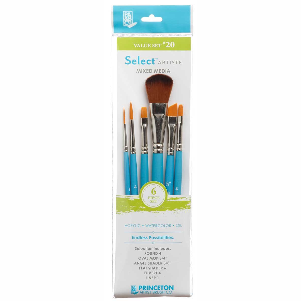 Princeton Art & Brush pennelli misti Select Artiste per olio, acrilico, acquerello Serie 3750, 114 Set