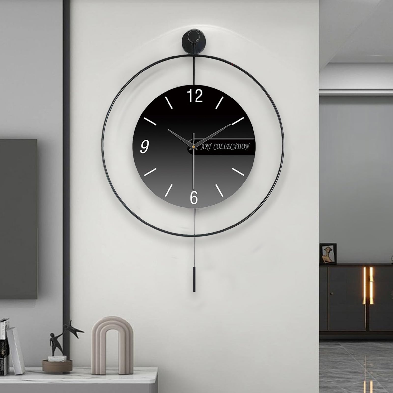 Grande horloge murale moderne de 70 cm - Horloge murale moderne avec pendule - Horloge murale décorative au design minimaliste - Horloge murale à quartz silencieuse pour salon, cuisine