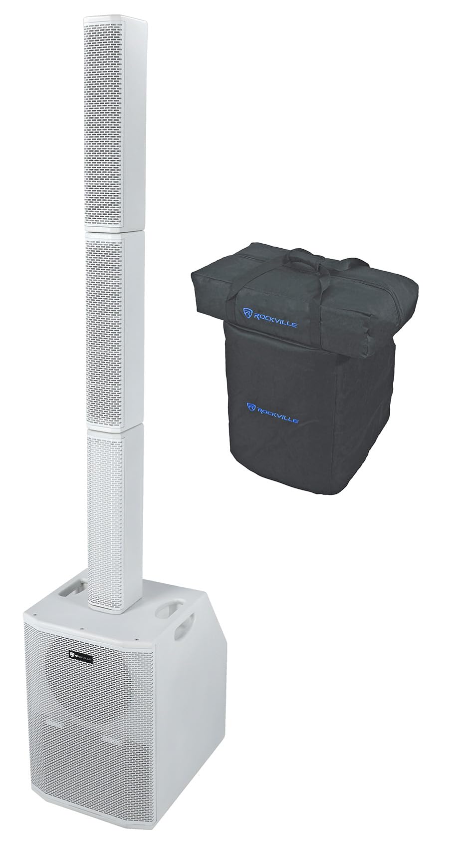 Rockville TITAN ARRAY SYSTEM White, 3200W Powered Column Array Speaker System, Dual 10” Subwoofers, (10) 3.5” Drivers, Bluetooth, Carry Bags Included, Perfect for DJs, Live Sound, and Events