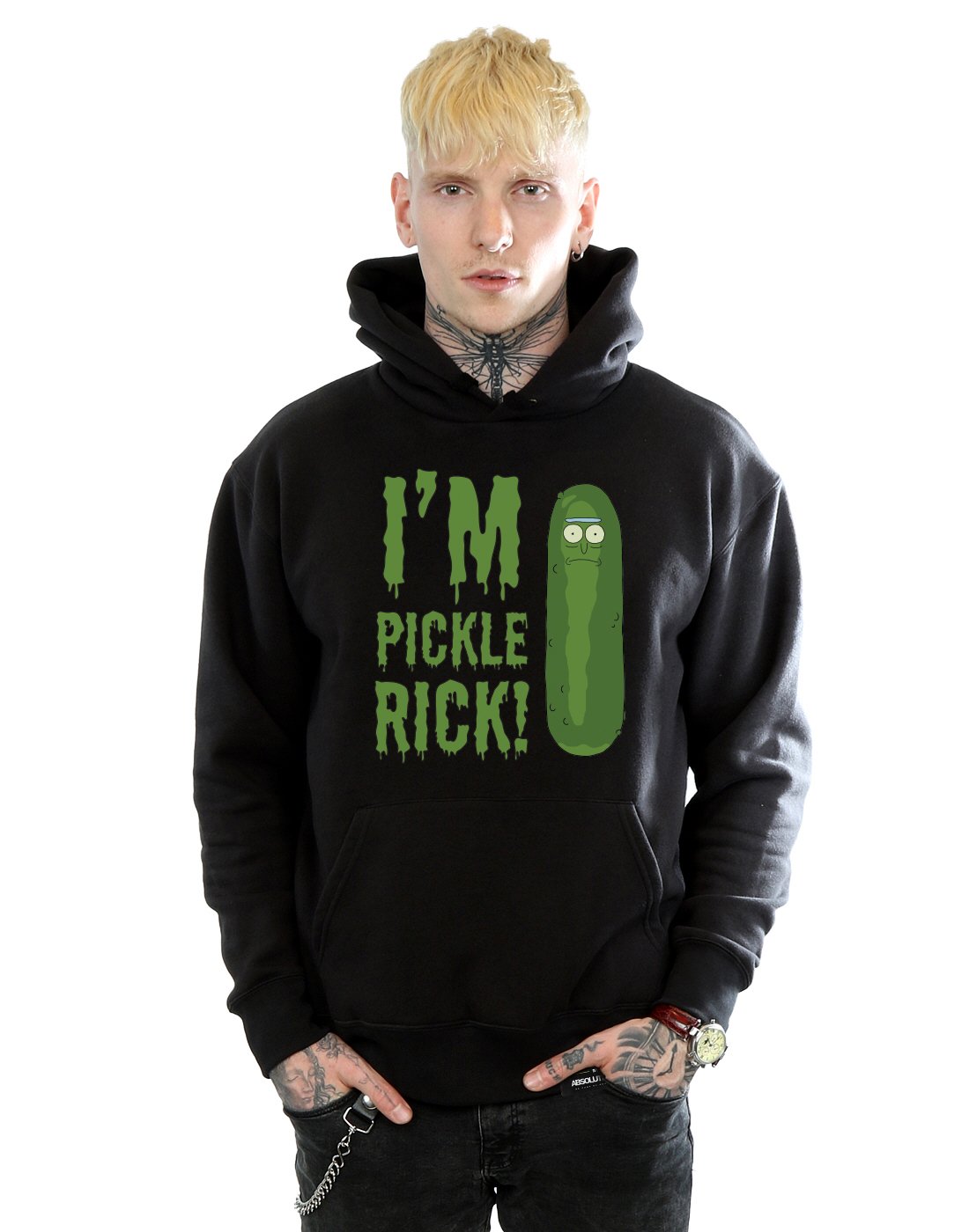 Absolute Cult Men's Rick And Morty I'm Pickle Rick Hoodie Large Black