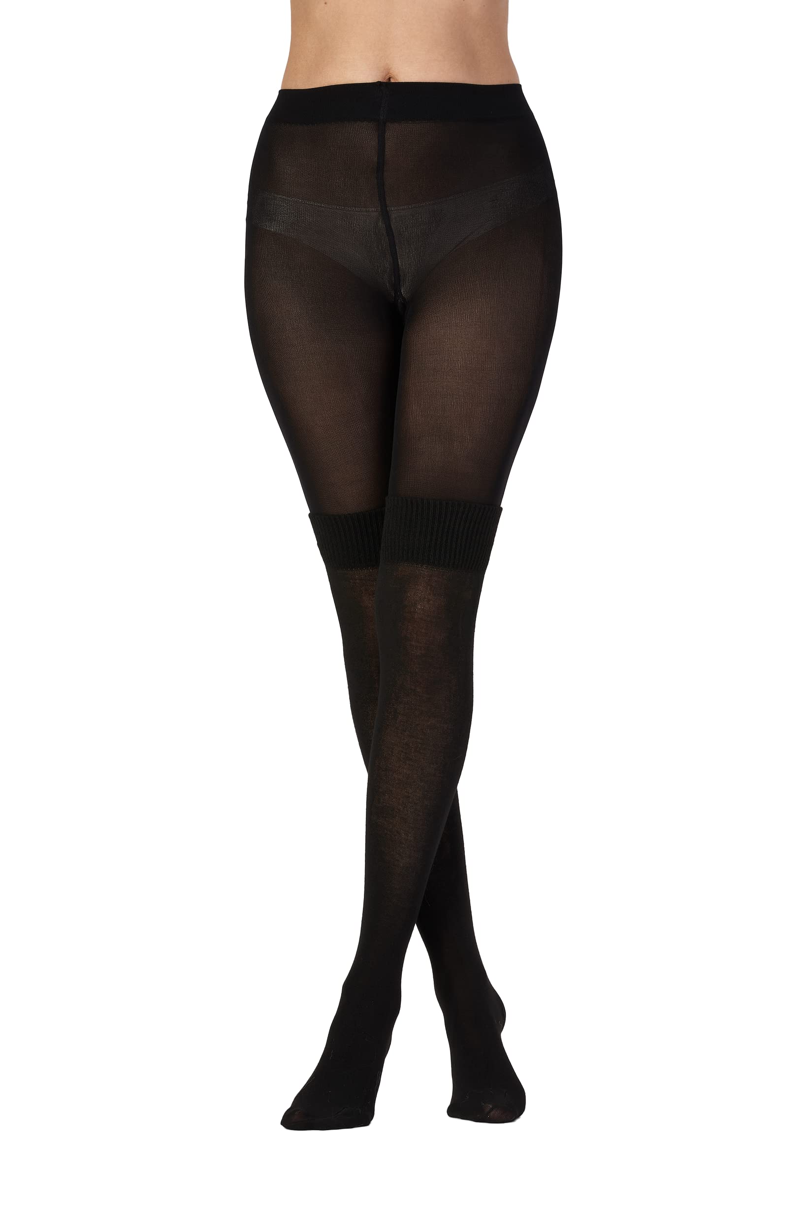 Pretty Polly Women's Black (Black Black) Secret Socks Tights Matt Fein 60 Den Tights, Large (Manufacturer Size:ml)