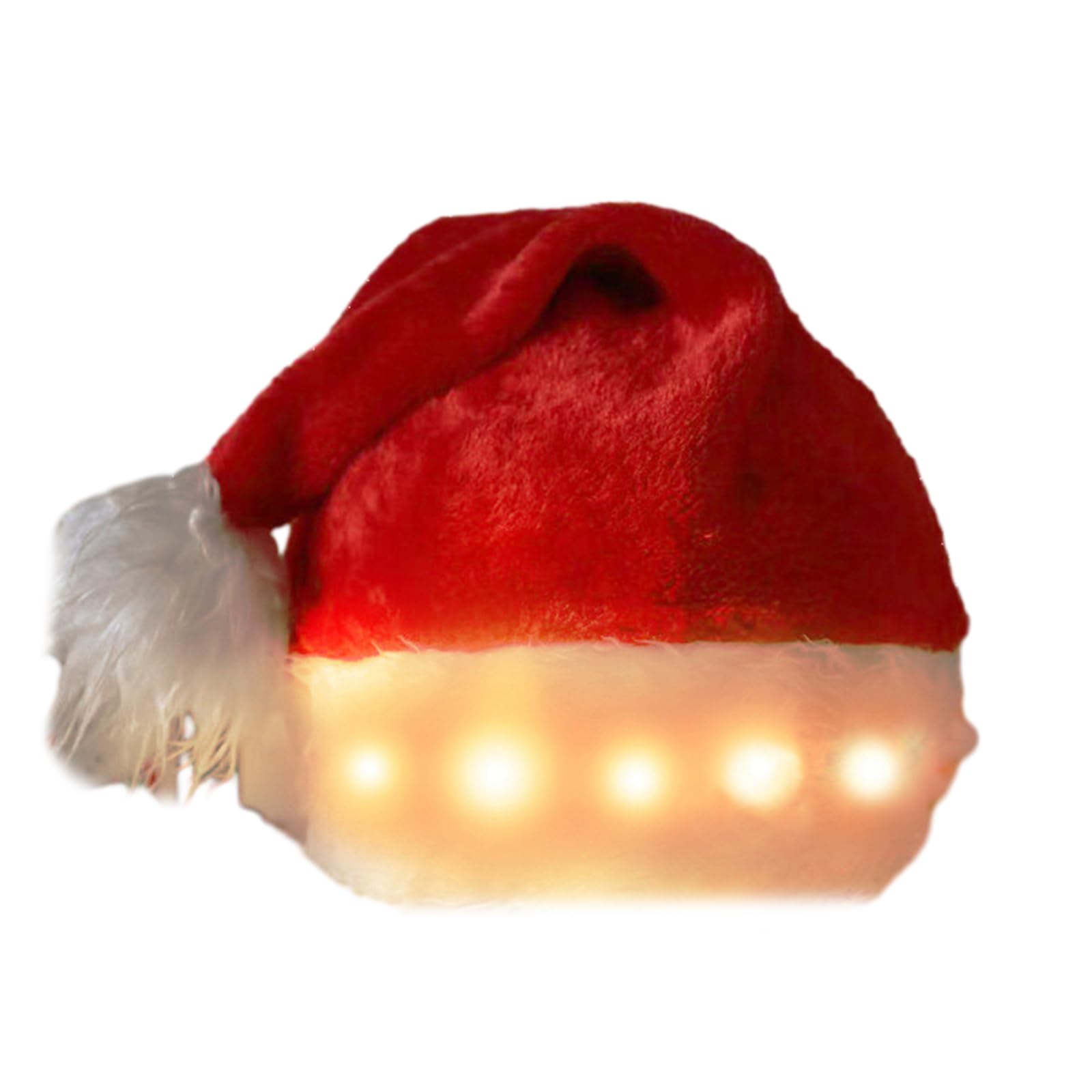 MHADBKH Funny Santa Hat with LED Lights Soft Plush Faux Furs Christmas for Adults and Kids Party Props Hats with Lights Light-up Knitted