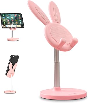 Smartphone Stand, Tabletop Stand, Cute Rabbit, Holder, Height Adjustable, Smartphone Stand, Compatible with iPhone, iPad, Kindle, Nintendo Switch, etc