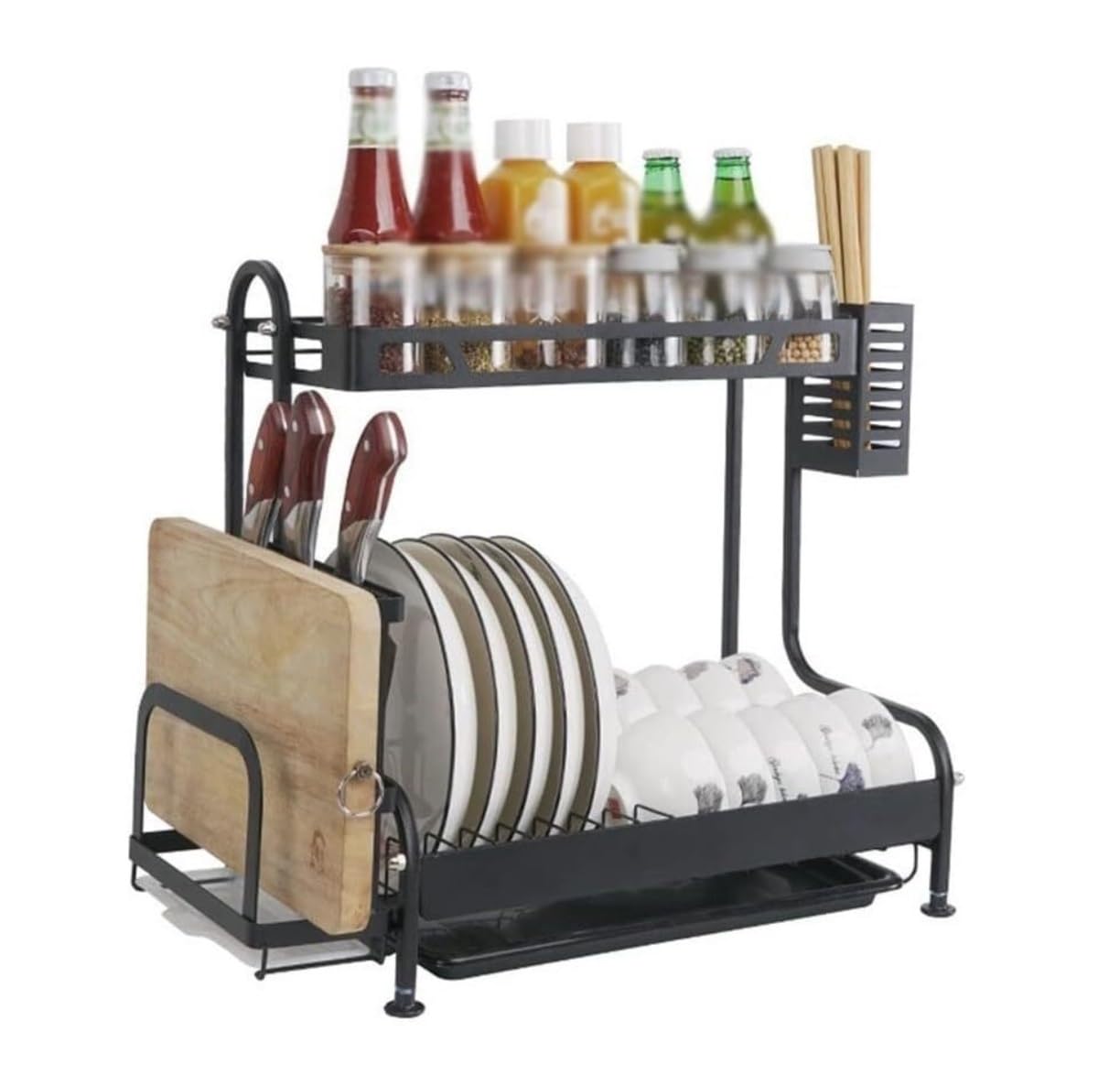 HADECOLL Dish Drying Rack Dish Rack 2 Tier Metal Dish Rack Kitchen Supplies Spice Rack Multifunctional Knife Dish Storage Rack Storage Bowl Rack Dish Rack Drainer