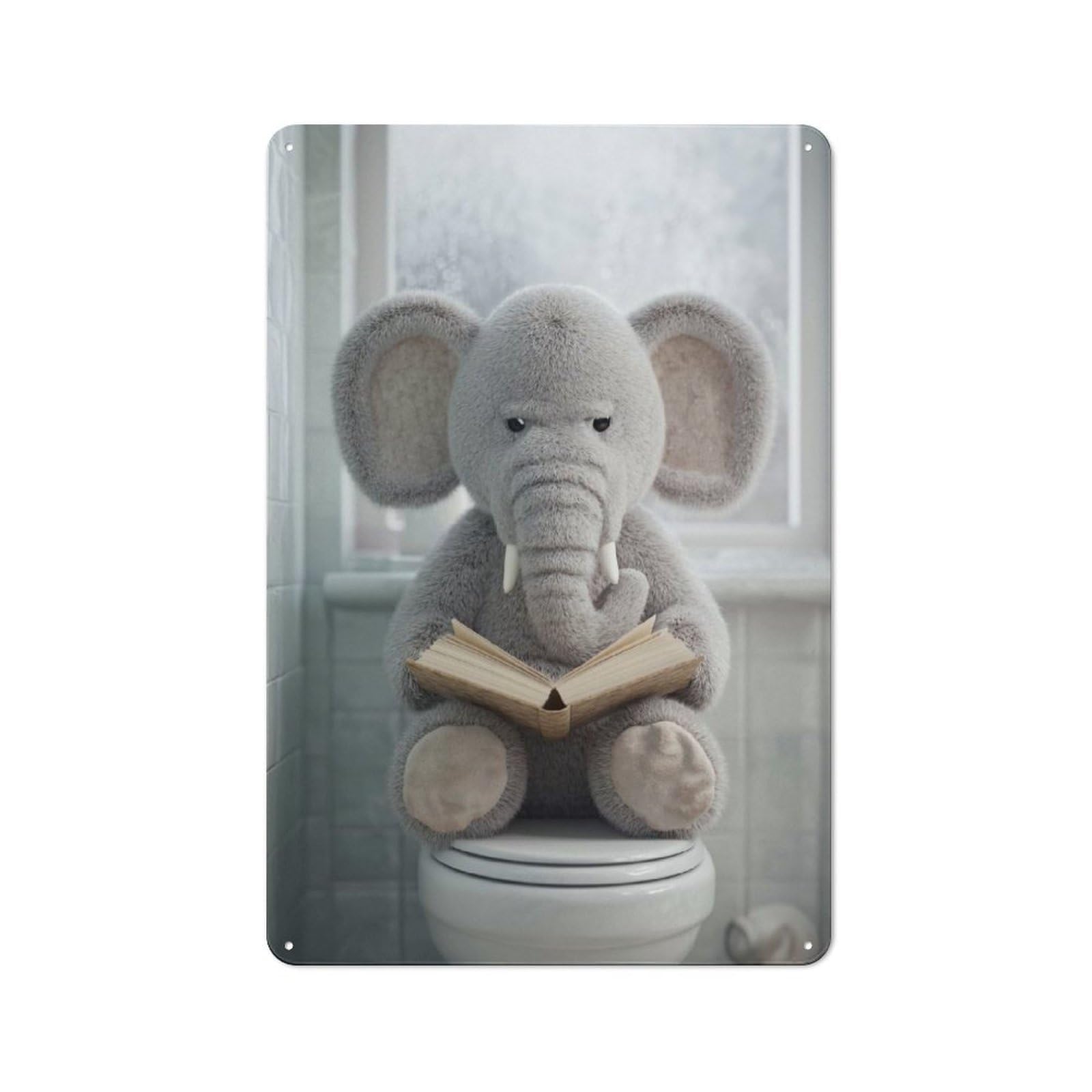 Junmoney Style-17 Classic Plush Elephant Reading On Toilet Metal Wall Sign 30X20cm, Pub Wall Decor For Diner, Restaurant, Shed Or Kitchen