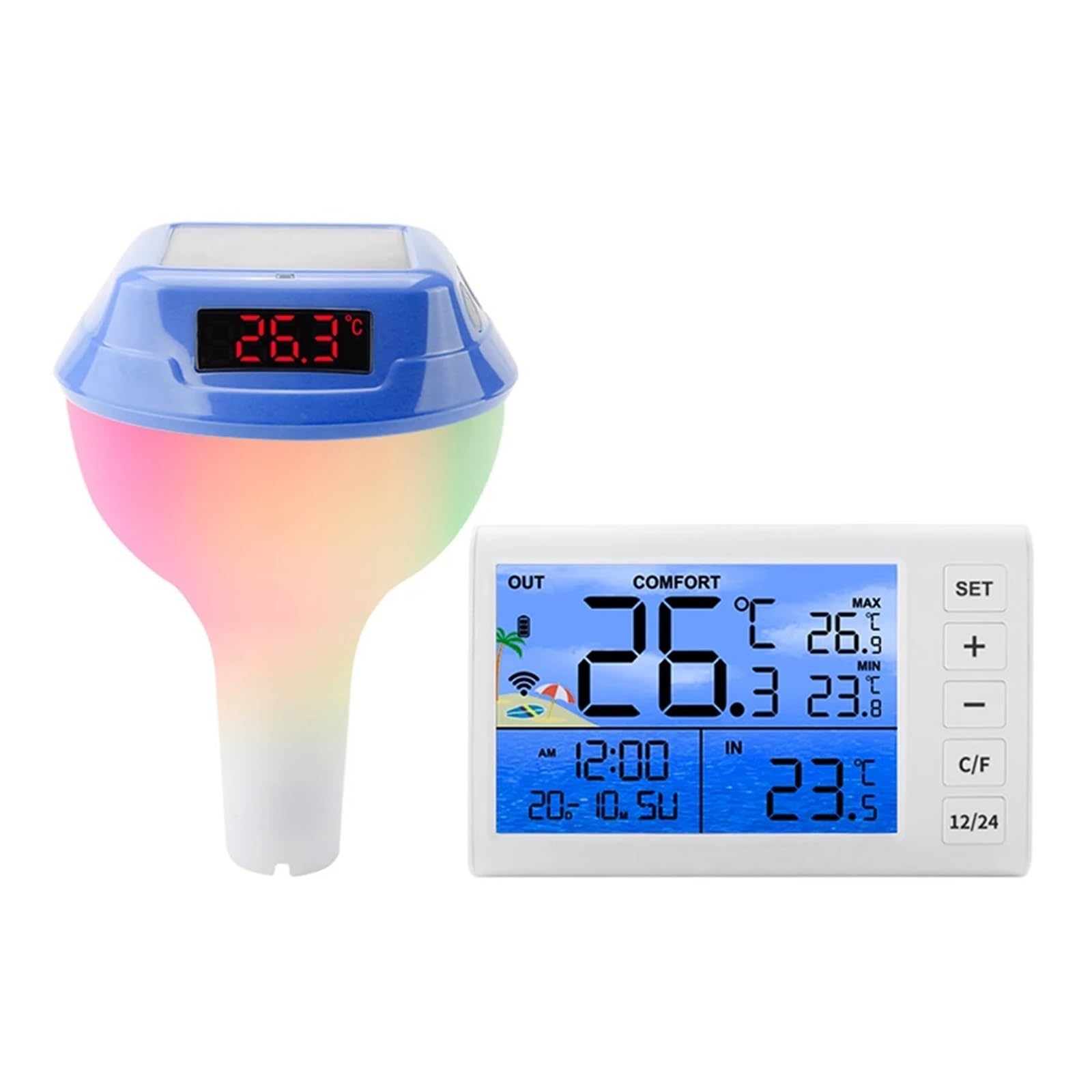Termometro Intelligente For Piscina Alimentato A Energia Solare Con Indicatore Digitale A LED Lettura Accurata Della Temperatura(Bule digital display)
