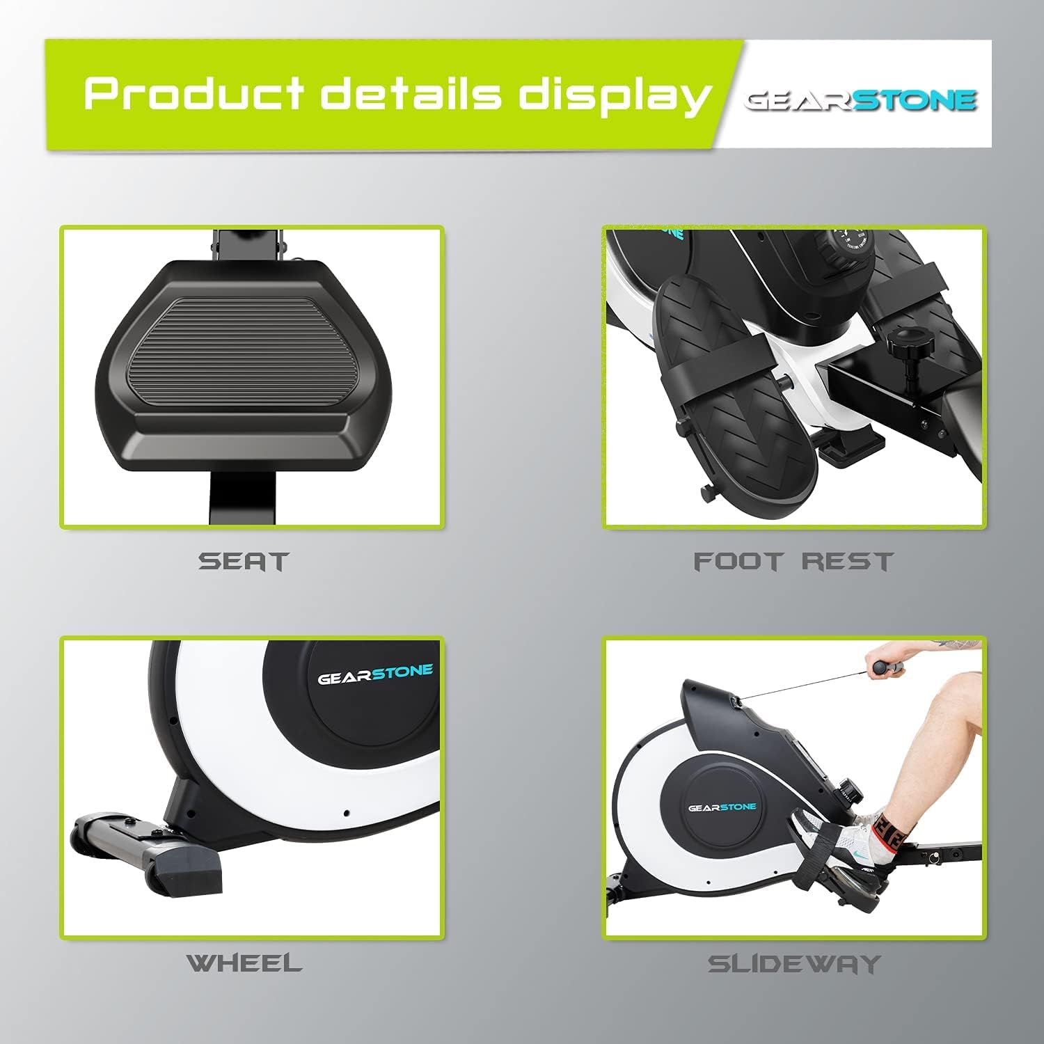 GEARSTONE Faltbarer Rudergerät, hochwertiger magnetischer, einstellbare Widerstände, leiser Innenruderer, LCD-Bildschirm für Heimfitness geeignet, Hc-1, HC-1, HC-1