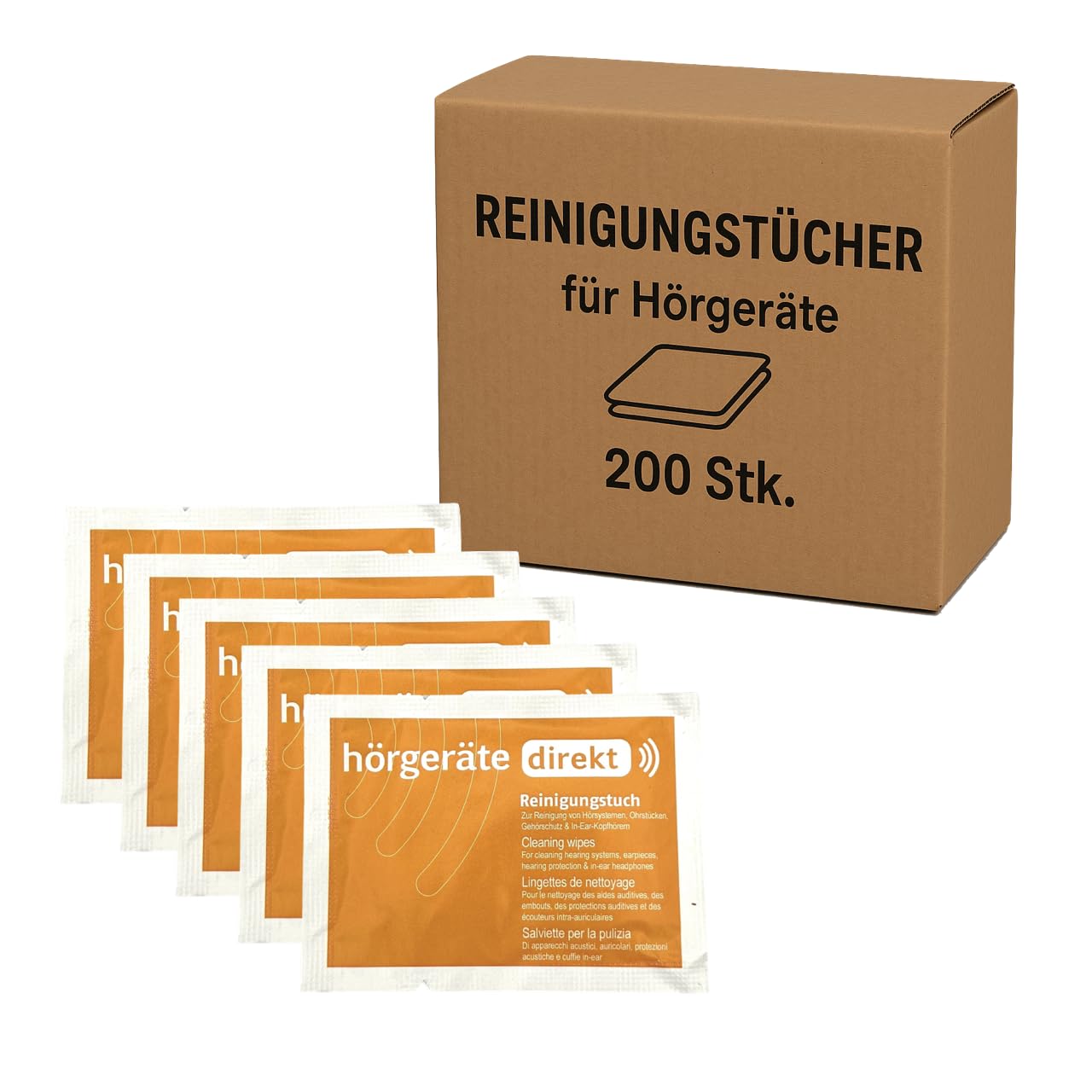 DIREKT Reinigungstücher für Hörgeräte – 200 Stück einzeln verpackt – Sanfte & effektive Reinigung – Schüttware