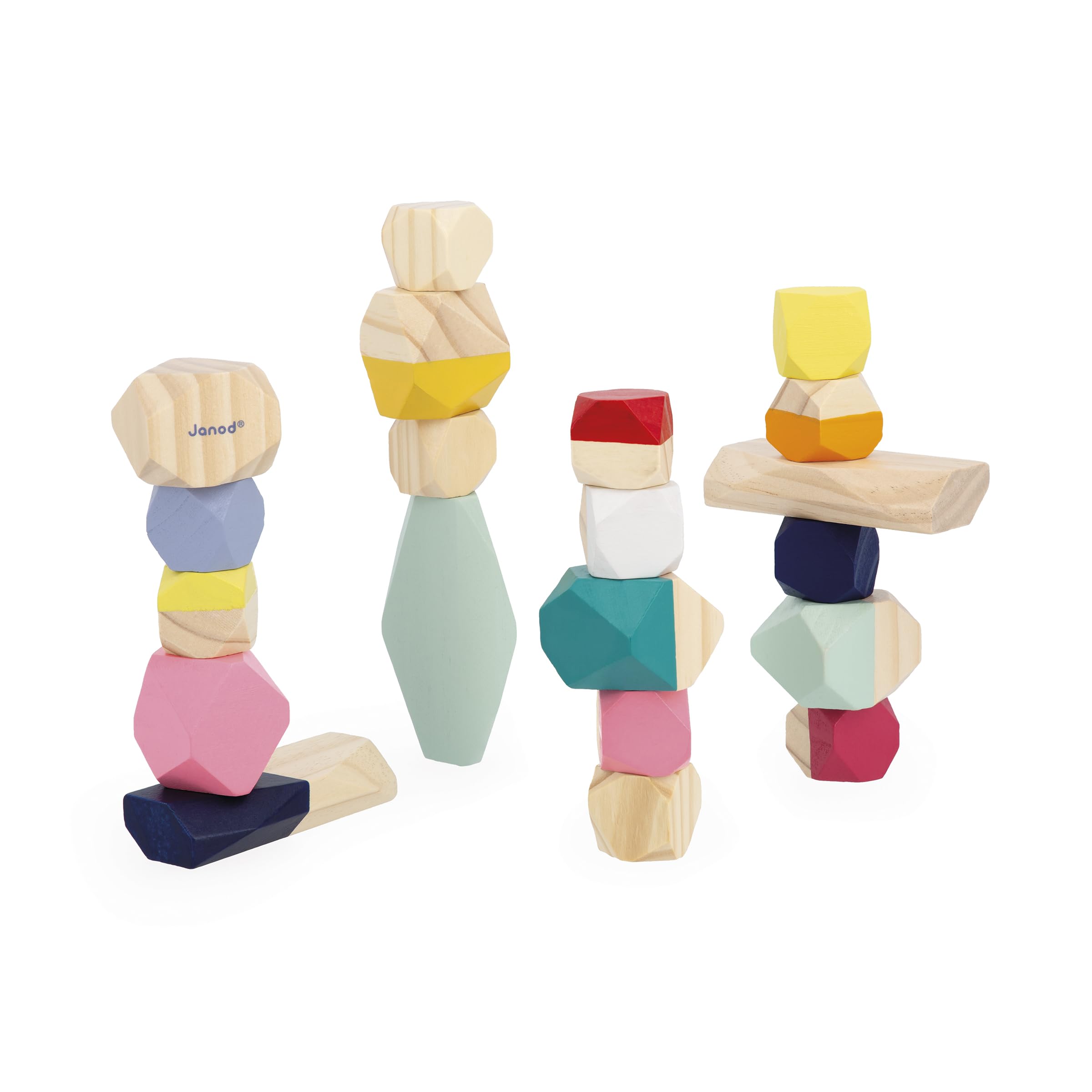 NOREO Pierres En Bois Empilables – Jeu D'équilibre Montessori – 10/15/20/36 Pièces – Rochers Naturels Peints – Motricité, Concentration, Créativité – Dès 3 Ans – Cadeau éducatif