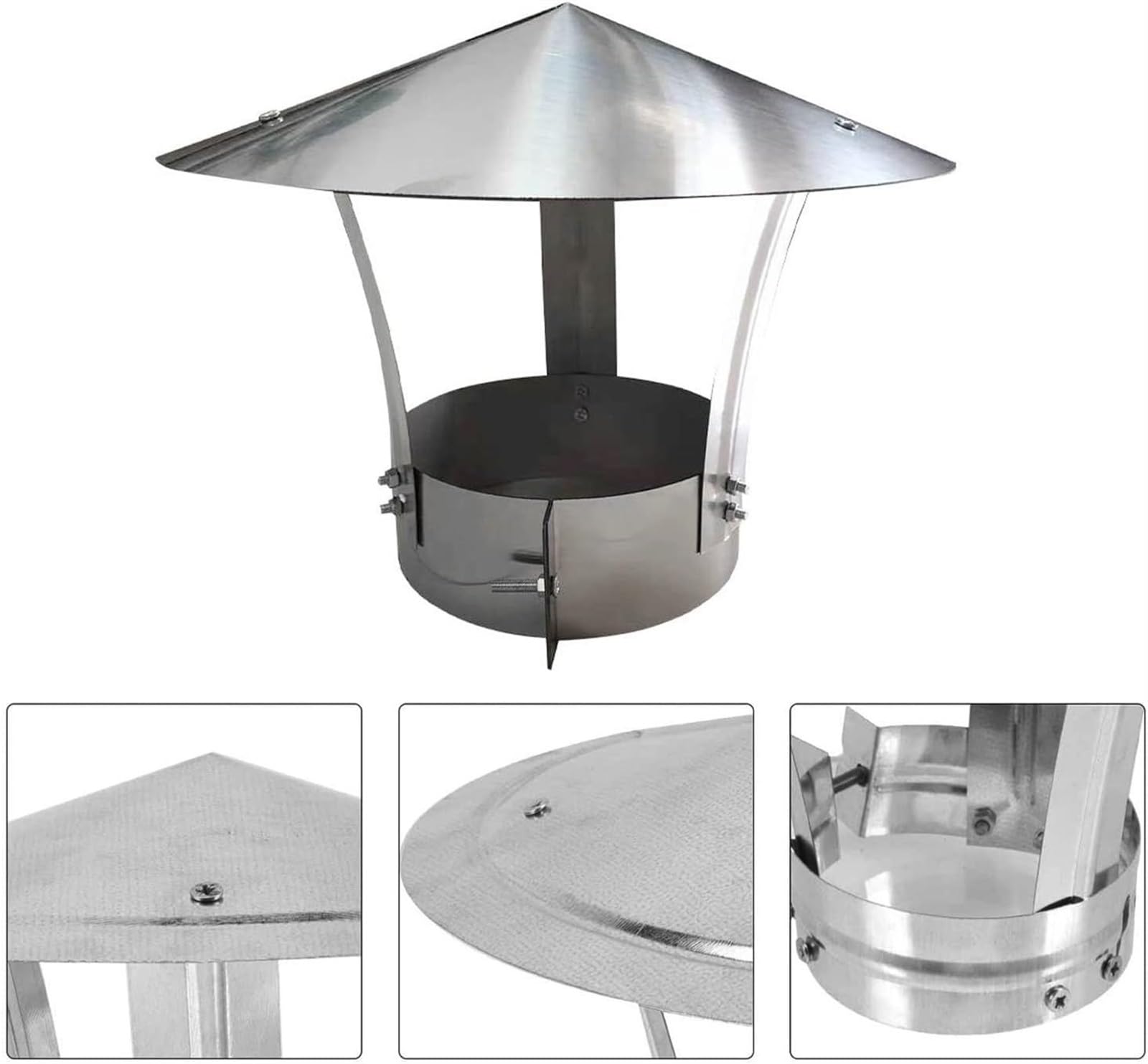 Edelstahl-Kaminabdeckung für Ofenrohre mit 80–300 mm Durchmesser, universelle Abzugshaube zum Schutz des Kamins (Größe: 10 cm x 25 cm) ()