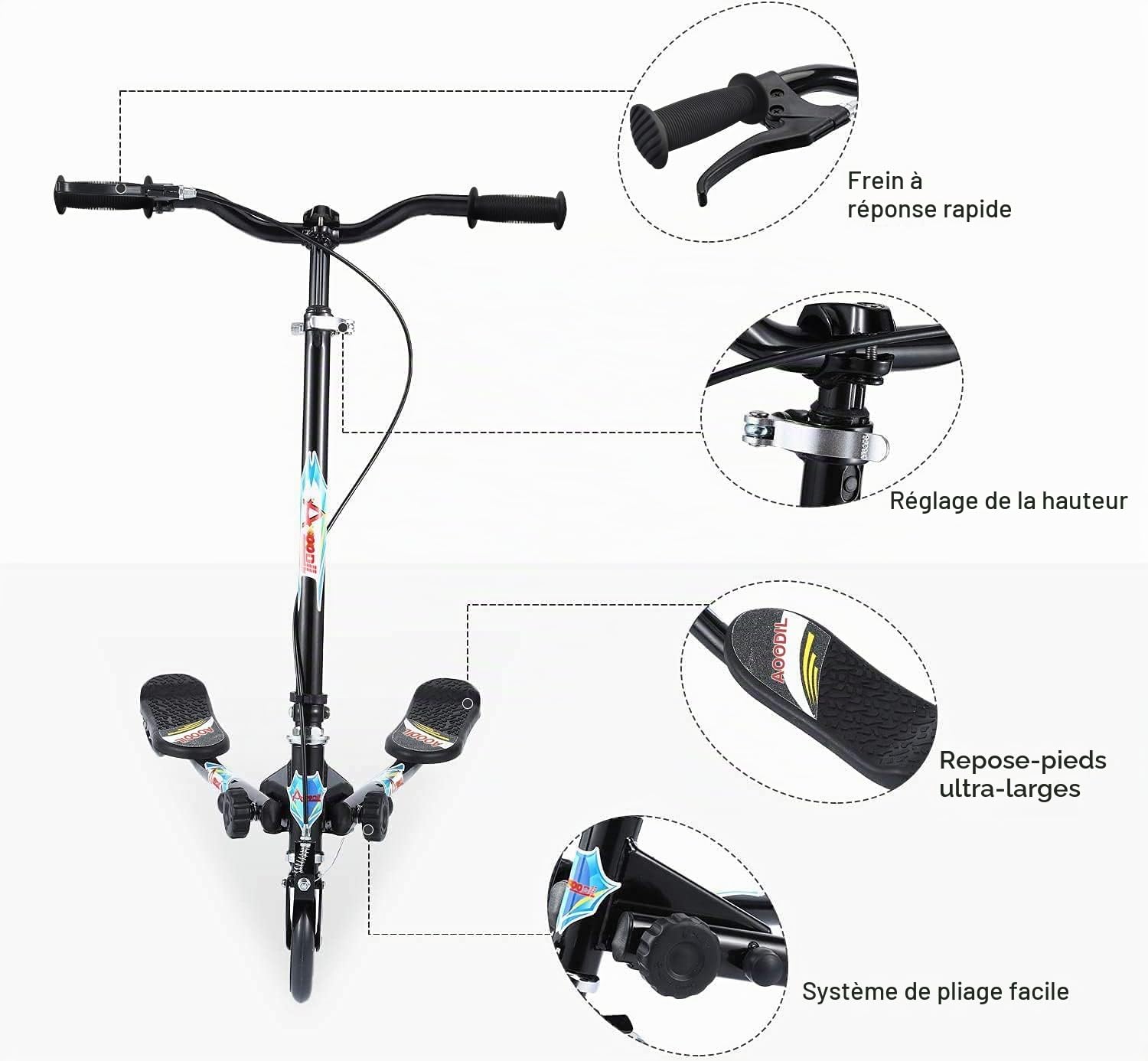 Trottinette Swing pour Enfants, Trottinette Pliable à 3 Roues avec Guidon Réglable à 4 Positions et 2 Roues Arrière à LED pour Garçons et Filles âgés de 3 à 8 Ans