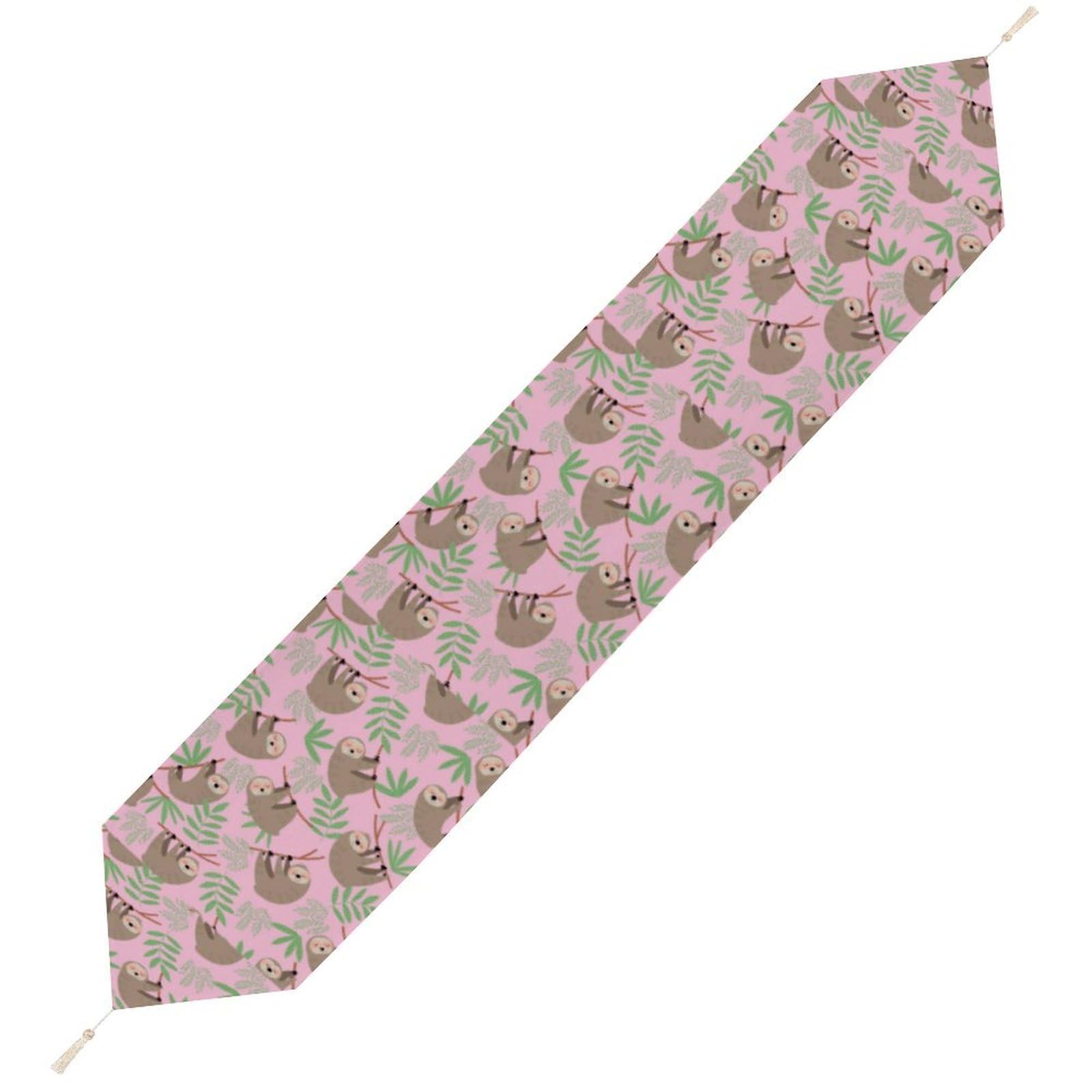 JZemdybill 178*33cm Table Runner with Tassel, Cute Sloth Table Runner, Table Decoration for Kitchen, Party, Restaurant