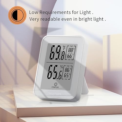 Miniatura 4 de DIGITEN Higrómetro digital Termómetro interior Medidor de humedad Raro 360 HD E-Ink Pantalla Termómetro de habitación con monitor de temperatura y