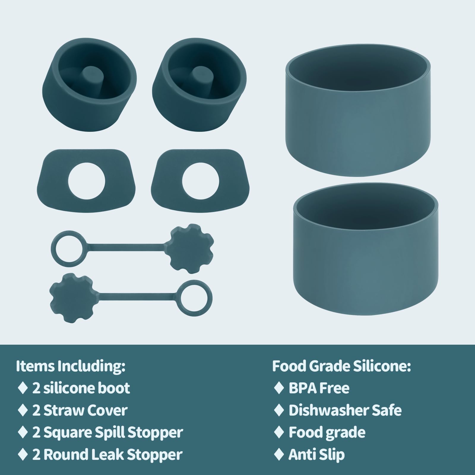 8 pezzi, tra cui 2 tappi di copertura per cannuccia, 2 tappi quadrati per fuoriuscite, 2 tappi rotondi per perdite, 2 stivali in silicone per Stanley Cup 2.0 1,2 l e 850 ml (Blue Spruce)