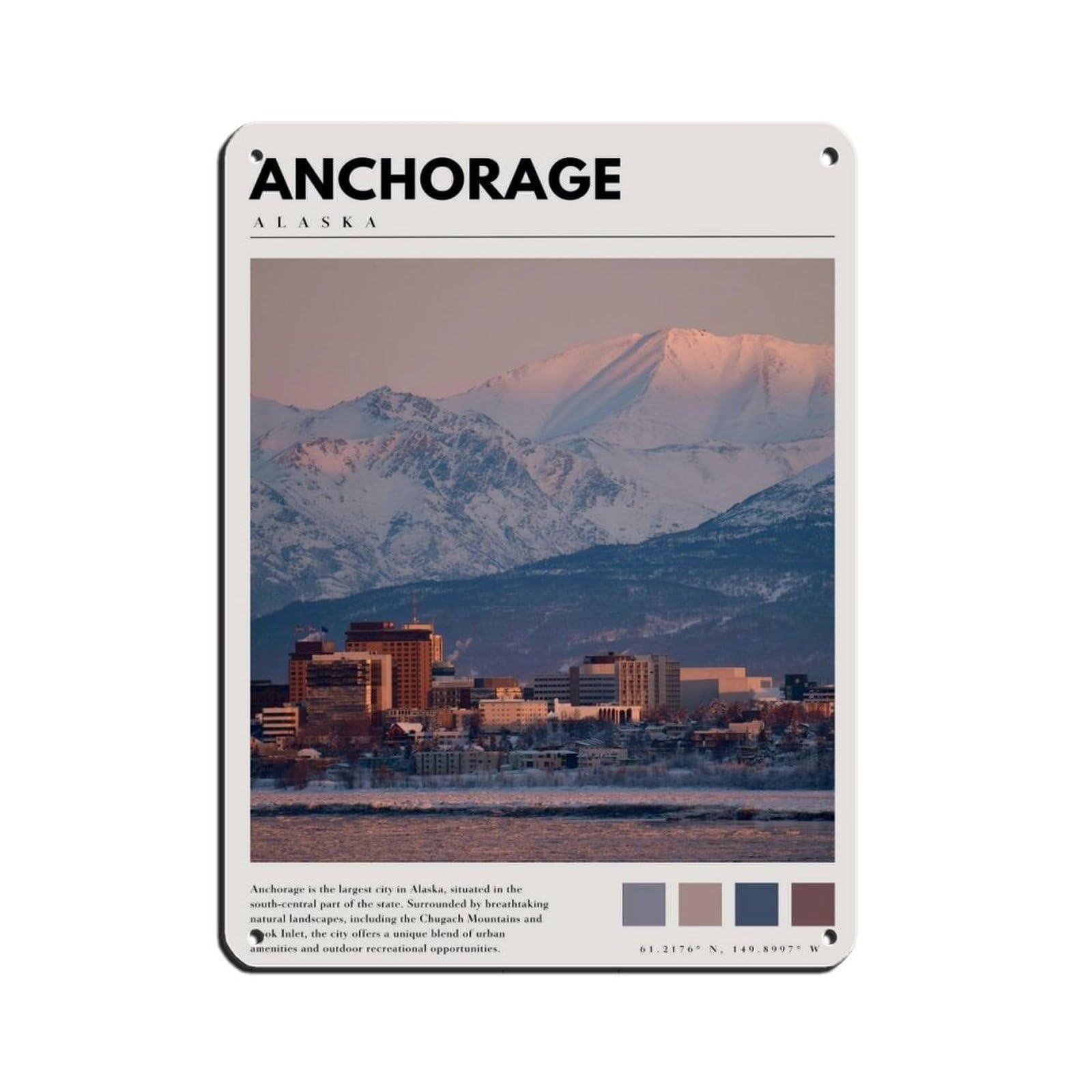 Anchorage Alaska Poster Anchorage Art Retro Poster Metal Tin Sign Chic Art Retro Iron Painting Bar People Cave Cafe Family Garage Poster Wall Decoration 12x16inch(30x40cm)