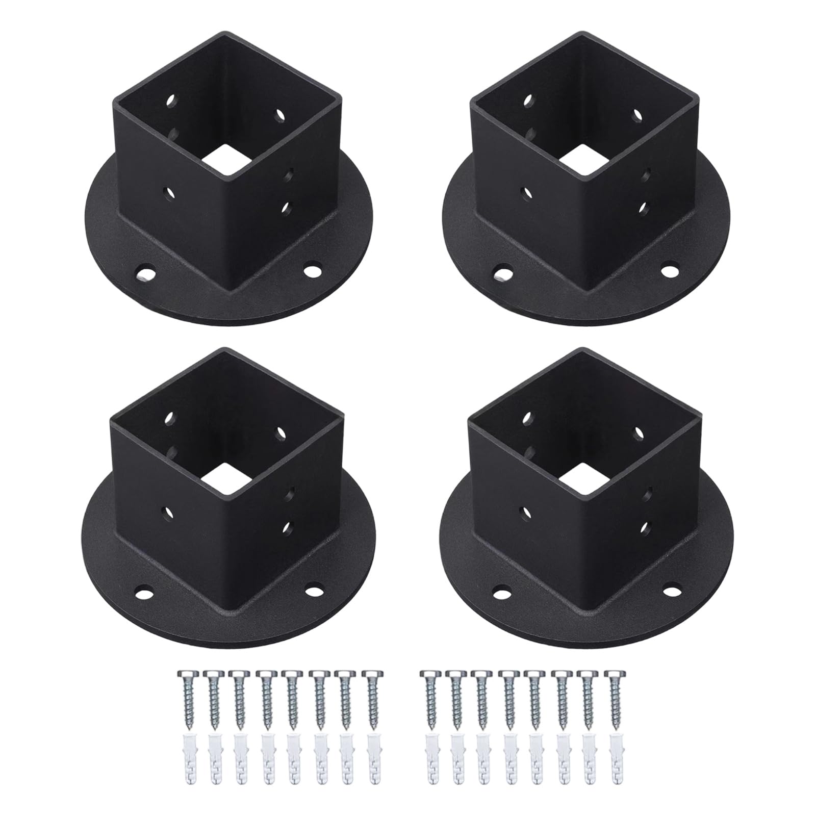 4pcs Metal Square Base Fence Brackets Industrial Strength Construction Stable Railing Any Terrain Application Strong Square Base Bracket for Fence Railing