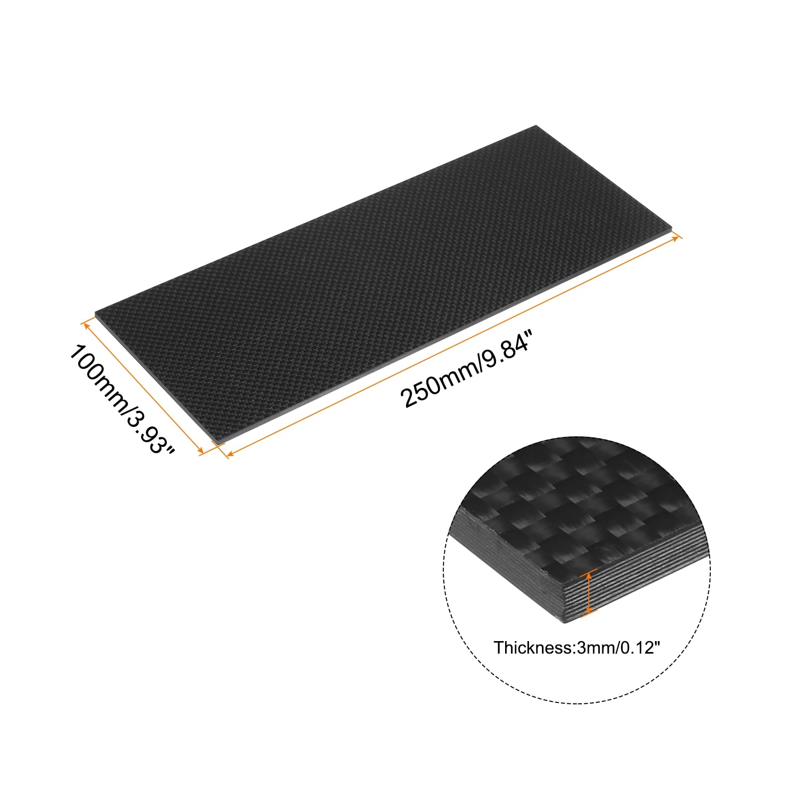 QUARKZMAN 1 Lámina de Fibra de Carbono de 250x100x3 mm, Superficie Brillante, Tira Plana de Fibra de Carbono Pultrusionada, Tejido Liso, para Cometas y Aviones RC