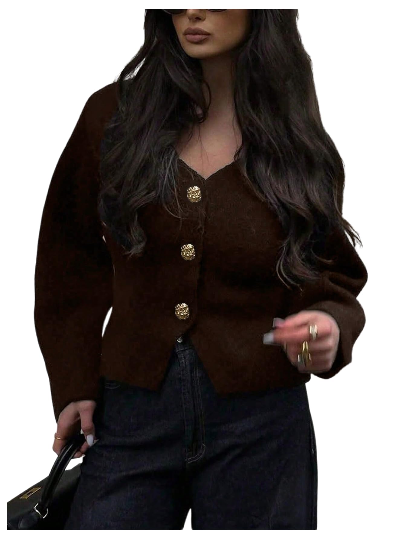 Floerns Womens Long Sleeve Cardigan Sweater V Neck Button Down Knit Fall Clothes Coat