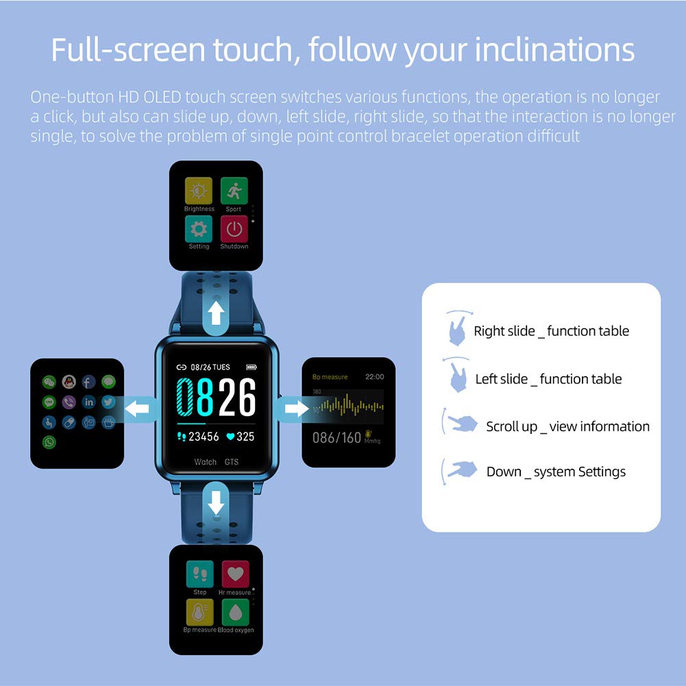 HUYA Rastreador De Ejercicios con PresióN Arterial PresióN Arterial OxíGeno Frecuencia CardíAca Monitor De SueñO Rastreador A Prueba De Agua Reloj Inteligente Contador De CaloríAs PodóMetro