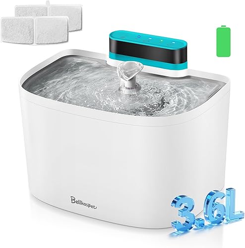 Fuente de agua para gatos, fuente de agua sin bombeo de 122 oz3.6 L, fuente de agua inalámbrica para gatos en interiores, fuente de agua para perros