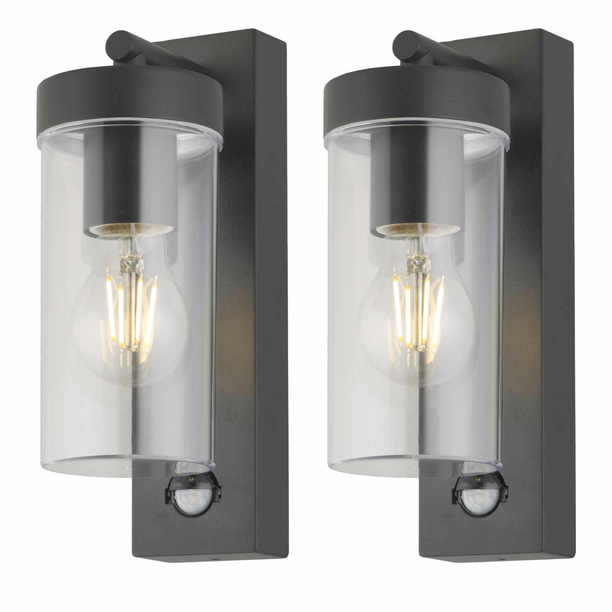 Firstchoicelighting Black & Clear Set Of 2 Black Outdoor Motion Sensor, Porch Garden Pir Security Ip44, Led Compatible