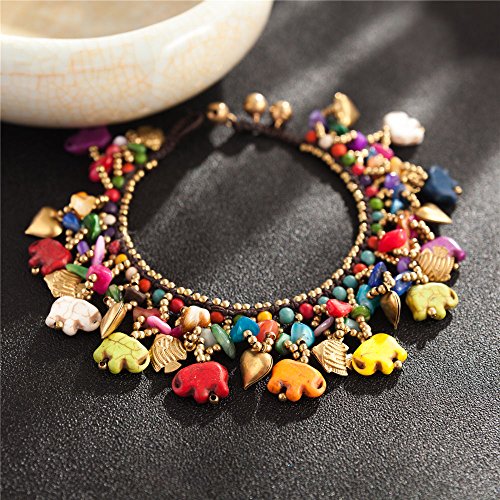 Image of kelistom Bohemian Ankle Bracelets for Women Handmade Natural Stone Beaded Chain Anklet