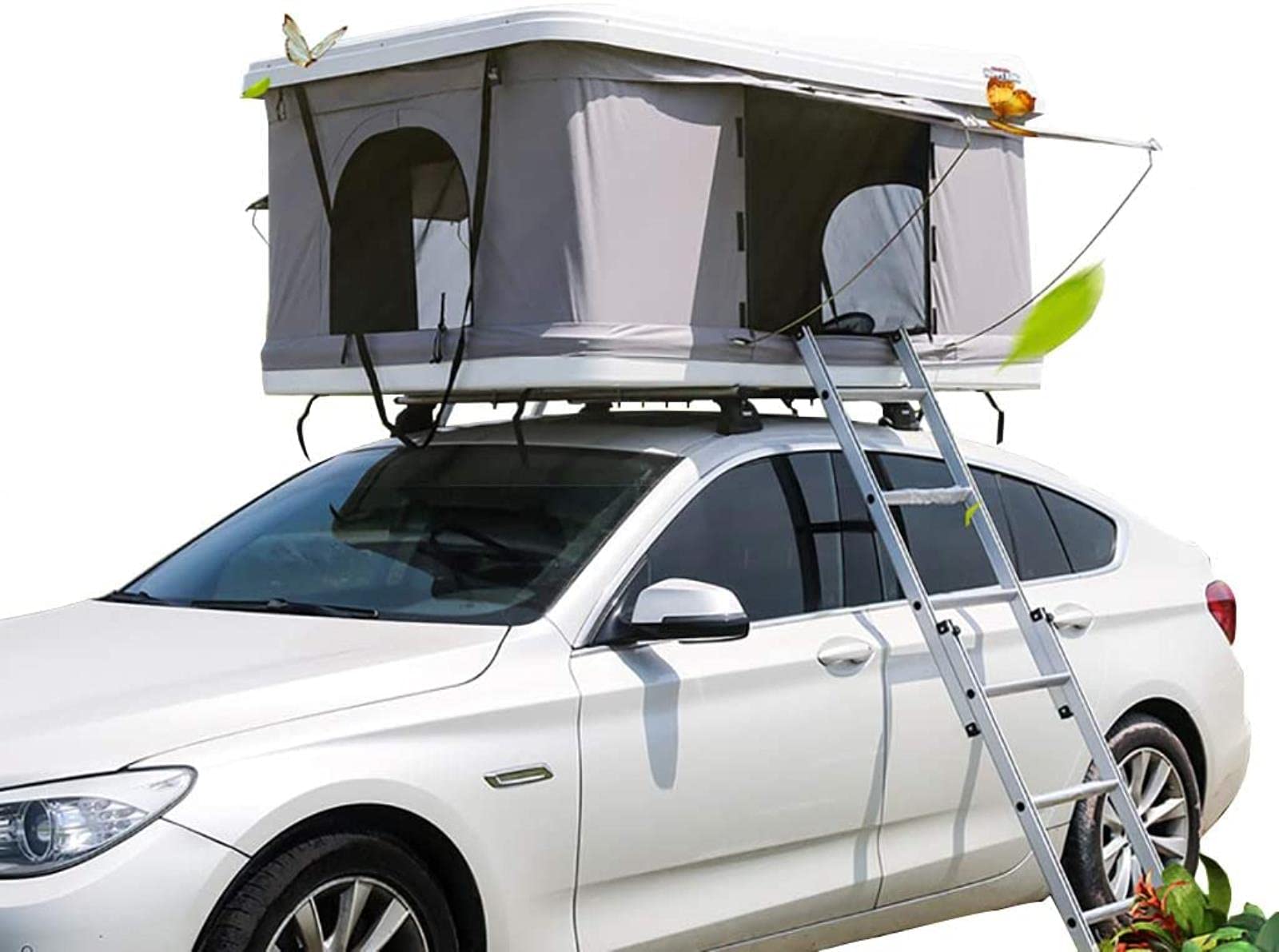 Tente De Toit De Voiture Hydraulique Visite Autonome Automatique Coque Dure en Abs pour L'Extérieur, Adaptée À 2-3 Adultes, avec Échelle Allongée Et Lumières De Camping