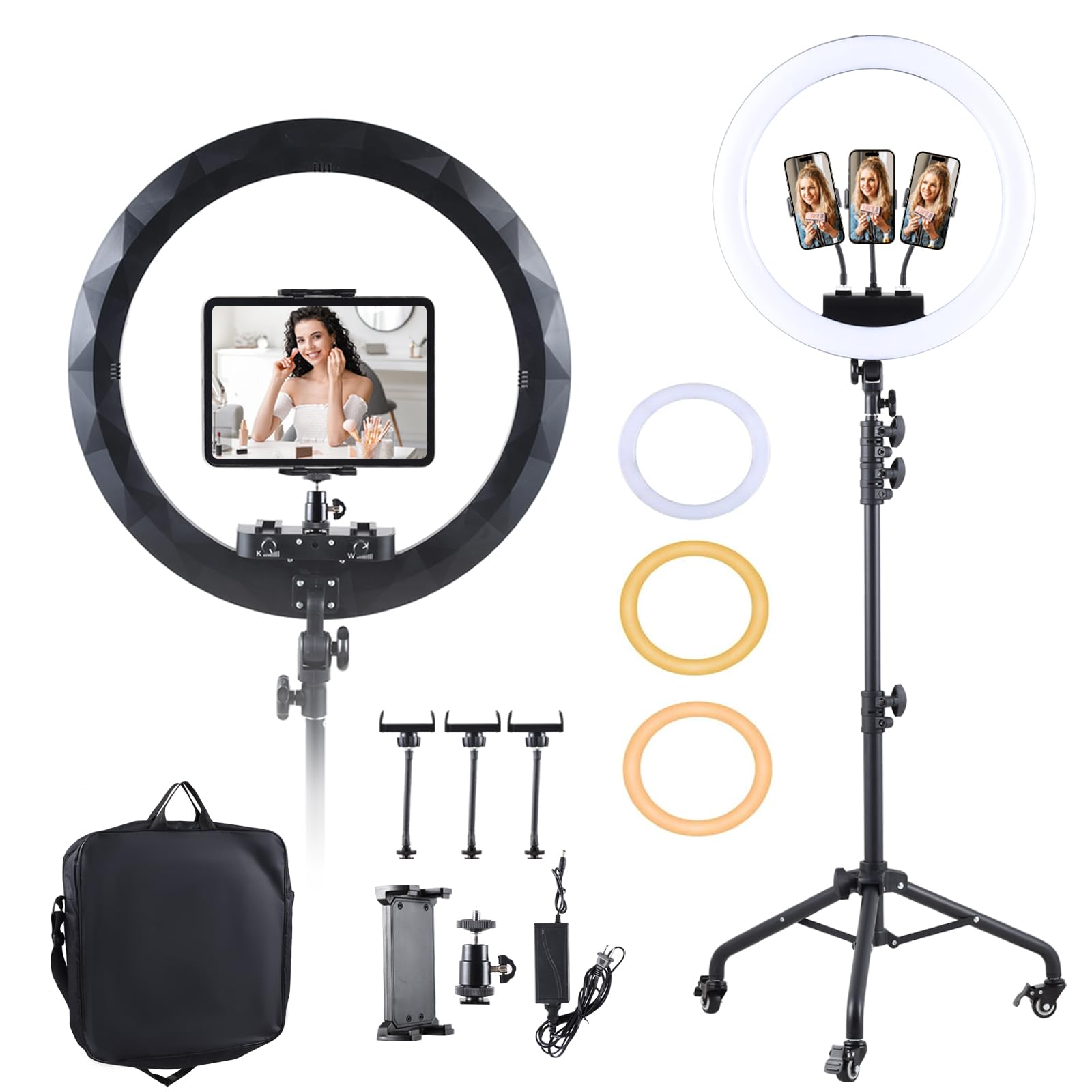 Anillo de luz plegable con soporte para iPhone iPad, trípode de 75 pulgadas con ruedas, pantalla LED de 50 W 6500 K, 2 puertos USB, gran rodamiento-RL01 New1