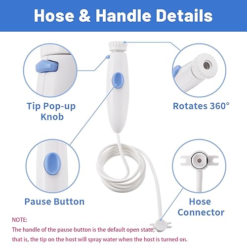 Miniatura 4 de Manguera de repuesto y piezas de mango compatibles con Waterpik Water Flosser WP-100 WP-140 WP-150 WP-900 Series Irrigador Oral, Mango de plástico,
