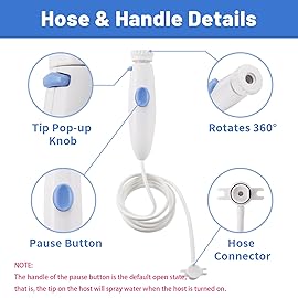 Replacement Hose and Handle Parts Compatible with Waterpik Water Flosser WP-100 WP-140 WP-150 WP-900 Series Oral Irrigator, Plastic Handle, Oral Hygiene Accessories (Pause Button)