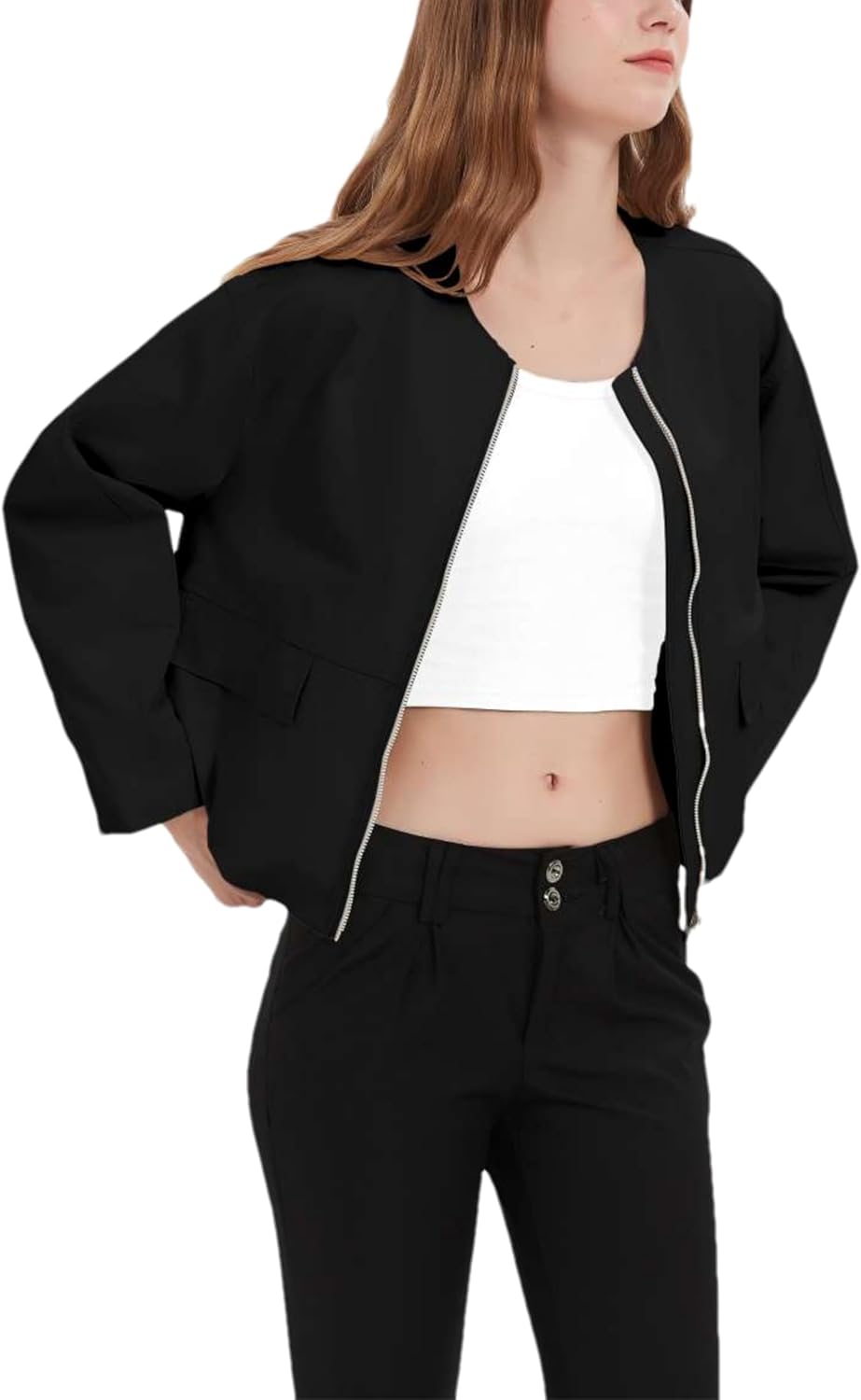 Women's Bomber Jacket Lightweight Zip Up Military Safari Utility Cropped Jackets Outwear with Pockets ﻿ - Image 5