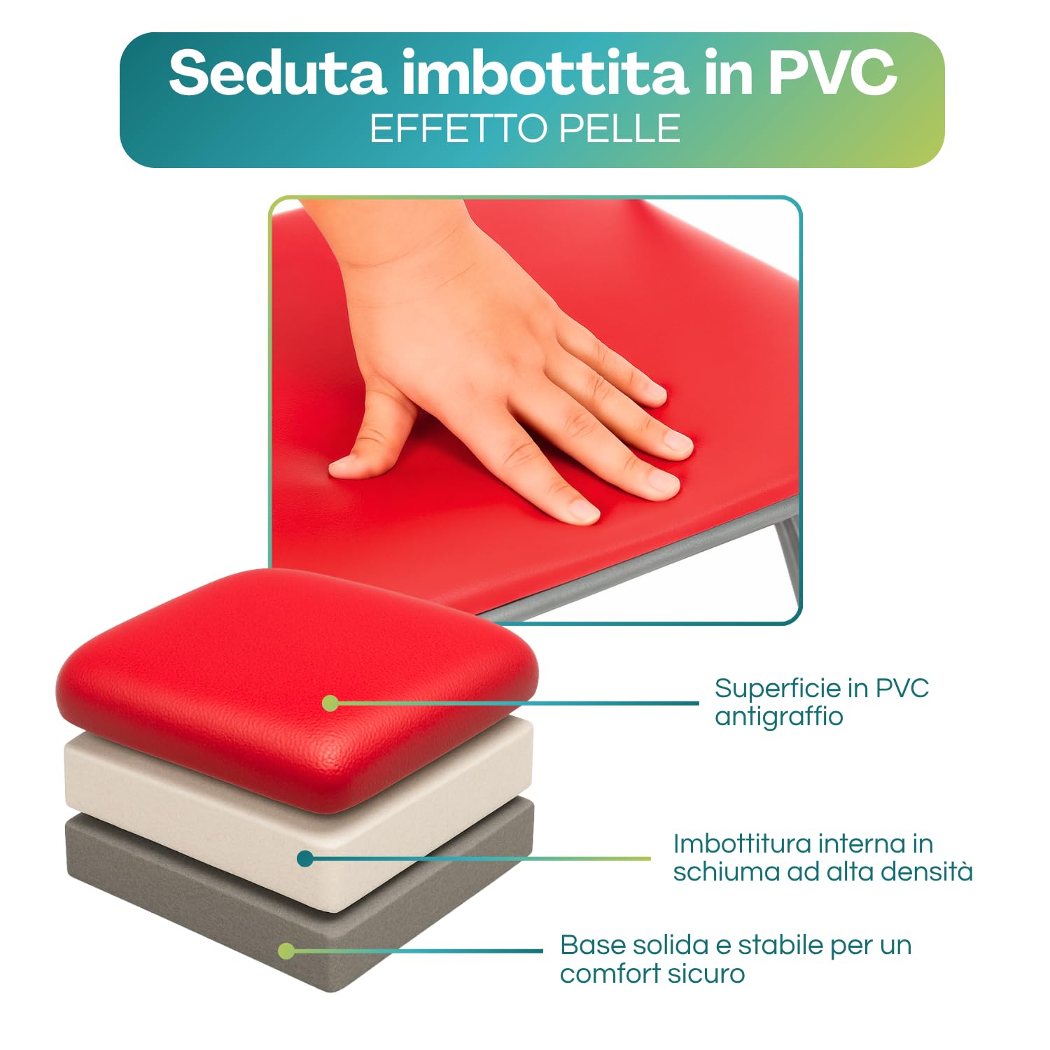 VIRSUS Sedia pieghevole colore ROSSO 346, misura aperta 44x48x78 cm, sedie salvaspazio, seduta in PVC Imbottita, piedi antiscivolo, per giardino, cucina, ufficio, campeggio (6)