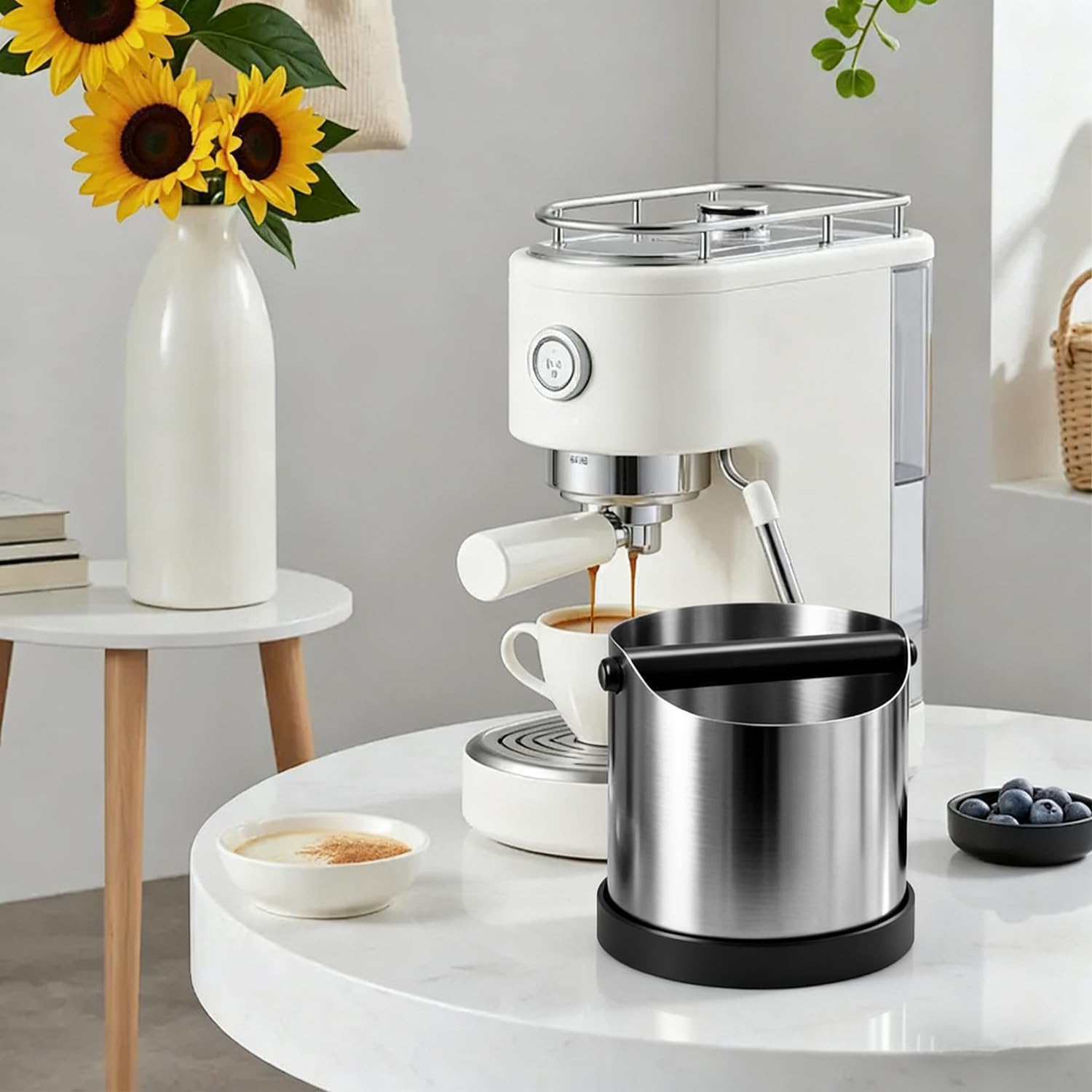 Abklopfbehälter für Siebträger: 700 ml Edelstahl Knock Box Espresso - Kaffee Abschlagbehälter & Siebträger Zubehör für Delonghi Sage Ninja Siebträgermaschine - Sauberes Kaffeesatz-Recycling