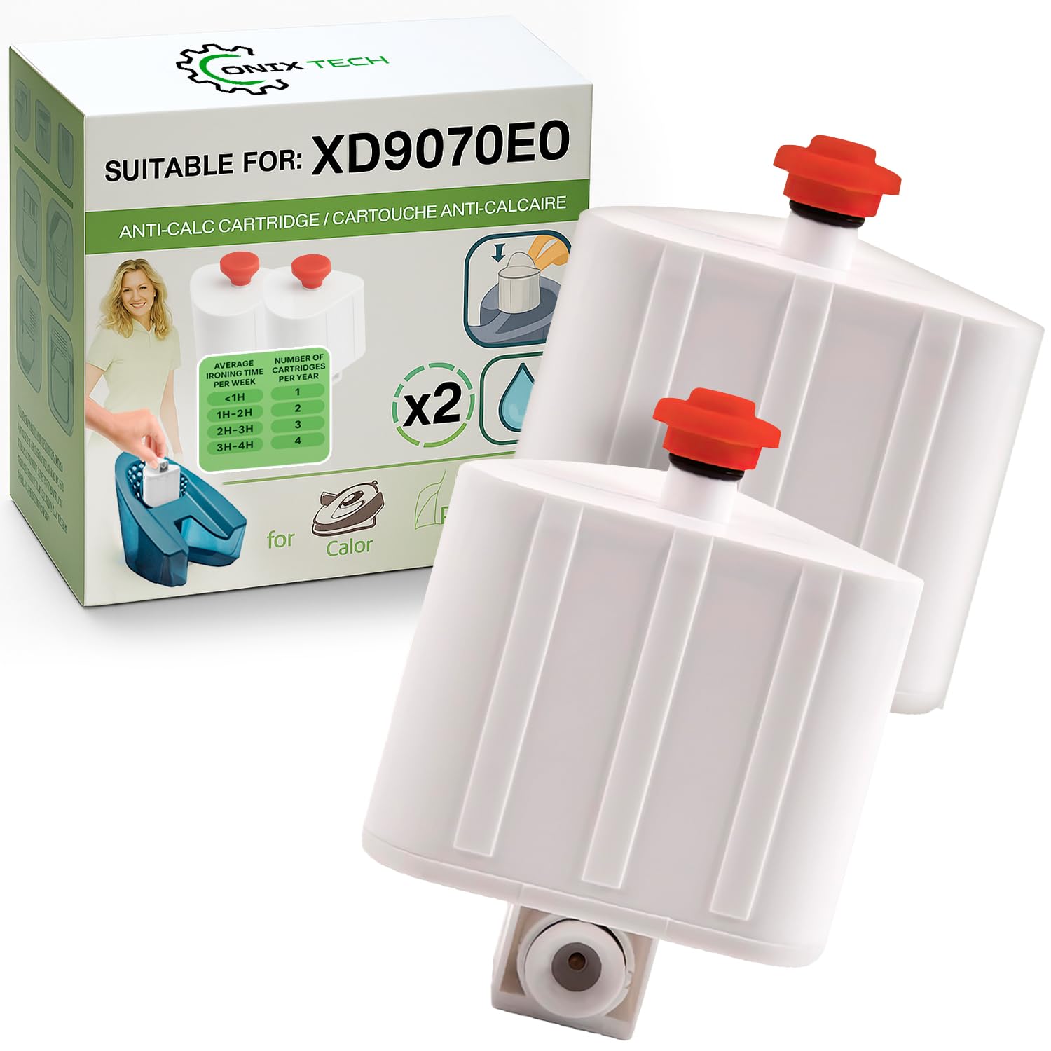 ONIX TECH 2 Pezzi Cartucce Anticalcare per Ferro da Stiro a Vapore con Caldaia con Codice Originale XD9070E0 per Rowenta per Tefal per Calor la Serie Liberty