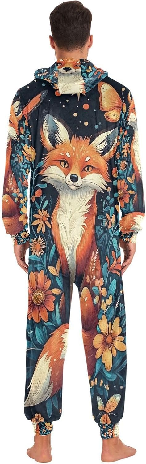 Fox Tarot Card Butterfly Unisex Adult Onesie Pajamas Comfy One Piece Costume Jumpsuits Novelty Sleepwear Homewear for Men Women