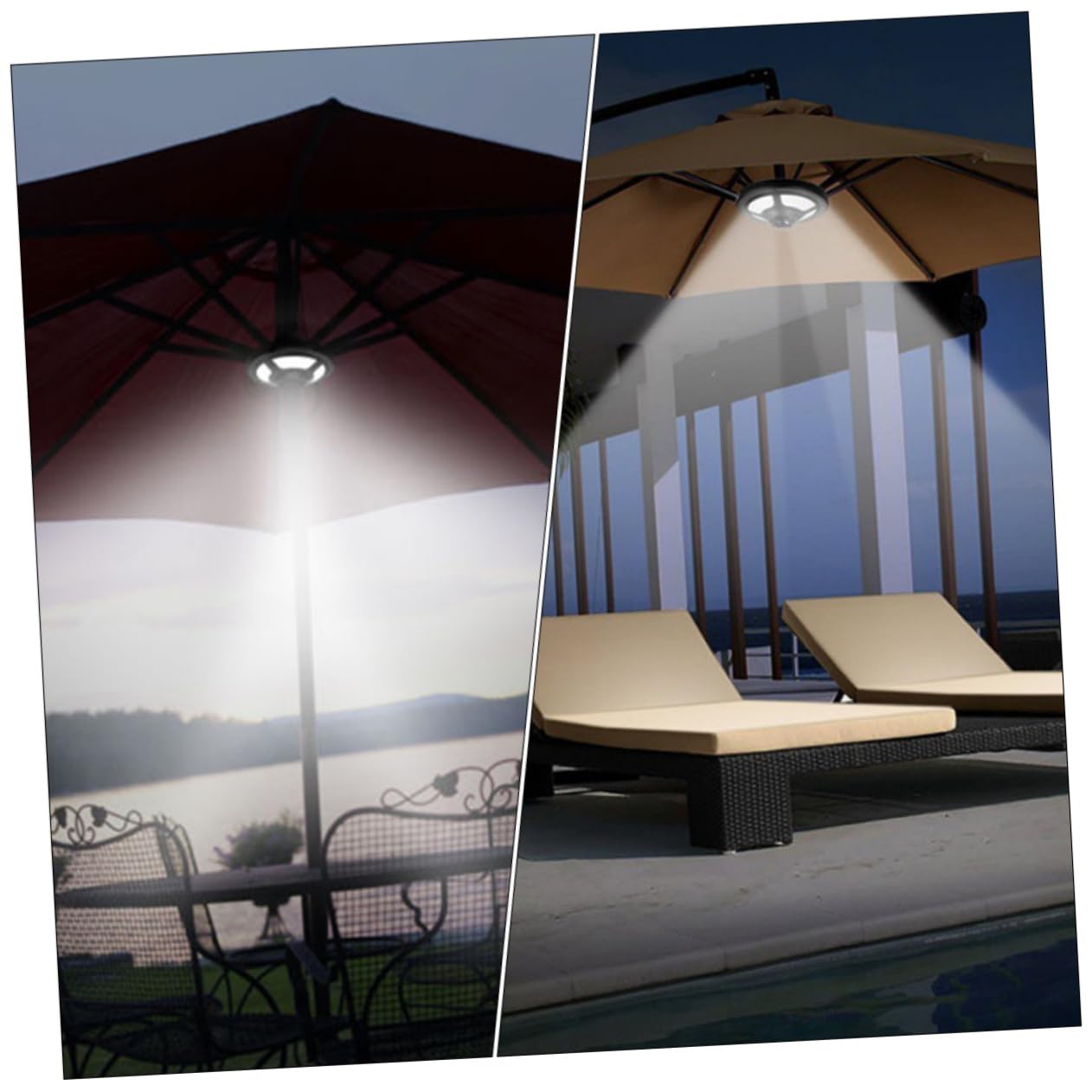 Lampe de Camping LED Multifonctionnelle pour Parasol Noir Abs