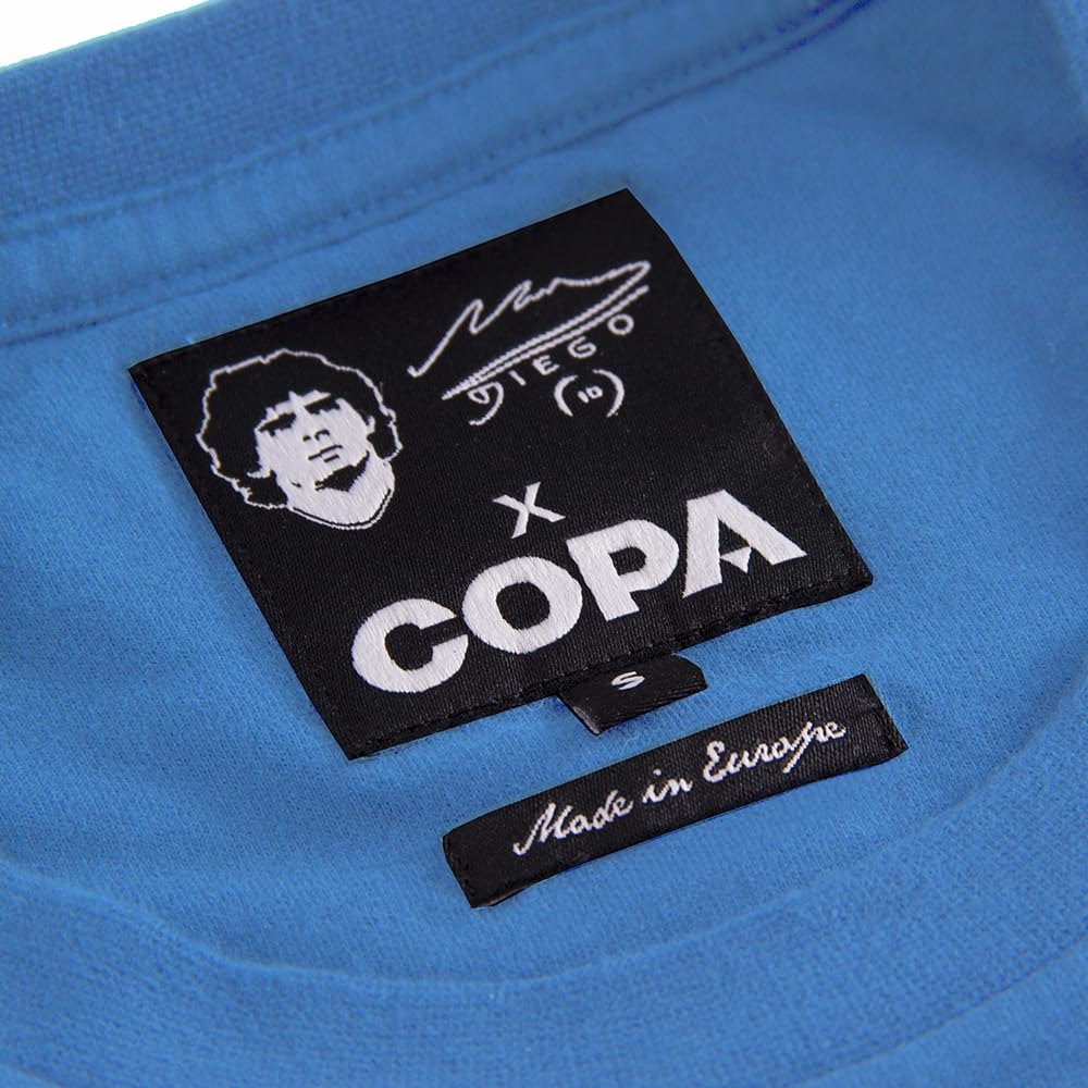 COPA - T-Shirt Herren Fußball - Maradona Napoli Away - Kurzarm - Blau - 100% Baumwolle