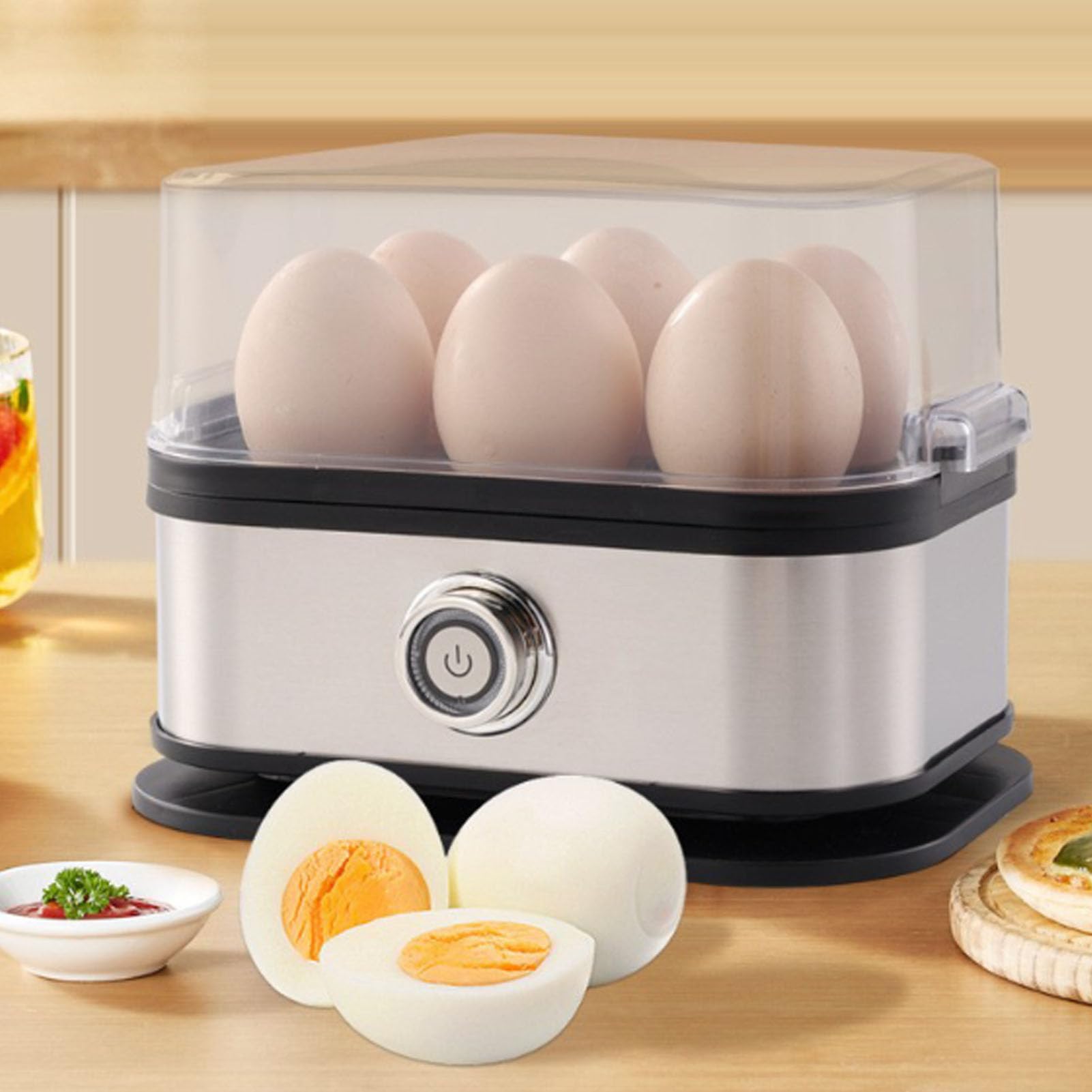 Luocute Olla Rápida para Huevos, 200 W, 6 Huevos con Capacidad, de Acero Inoxidable, Portátil, Inteligente, para Hacer Huevos Cocidos, con Protección de Ebullición en Seco, para el Hogar, (Enchufe