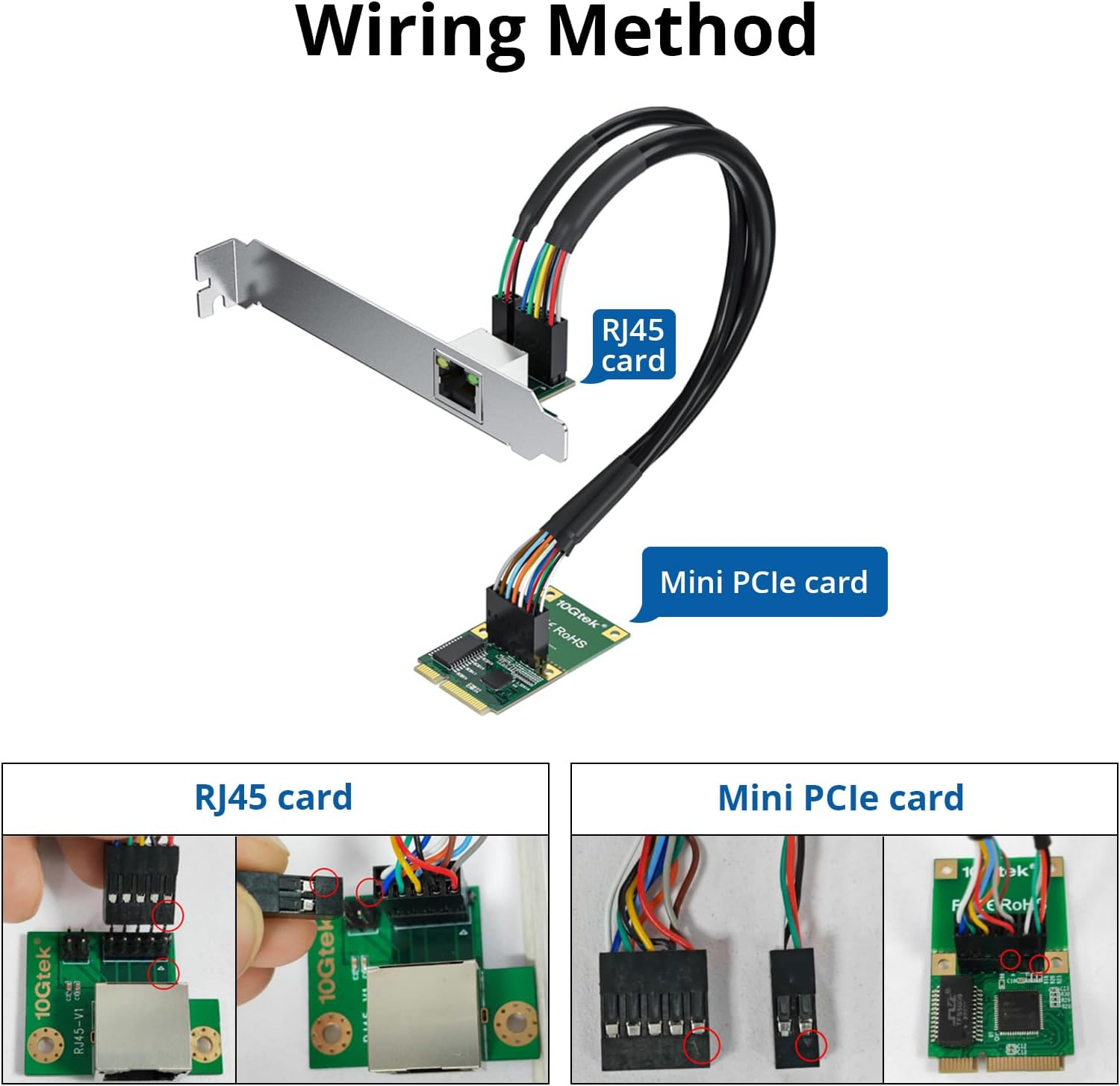 10Gtek Mini PCIe 1G Ethernet Network Card (Intel I210AT), with LED Light, 30-cm Cable Length, Single Port RJ45, Mini Pice Interface, not for M.2